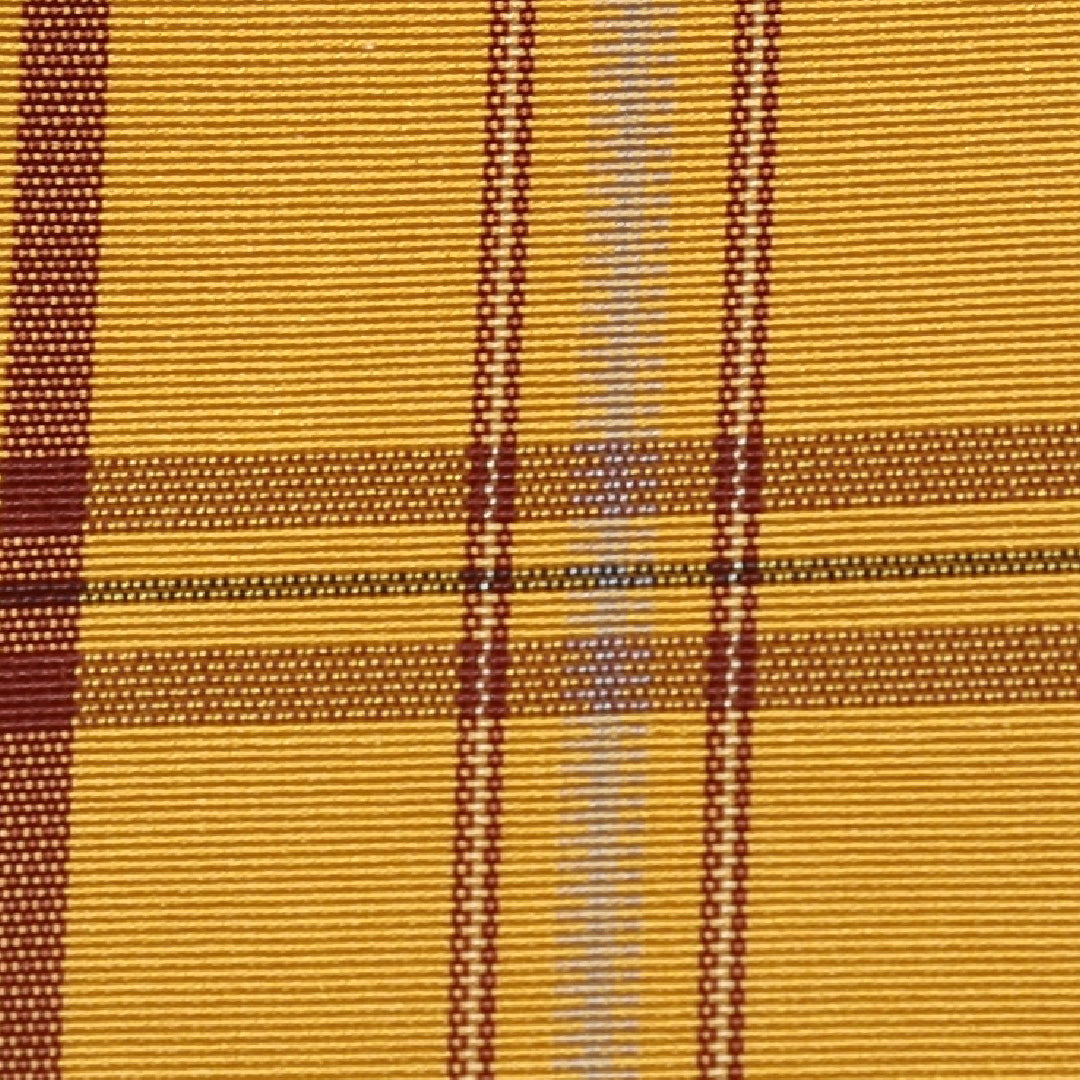 紬 袷 身丈161cm 裄丈63cm 正絹 黄八丈風 Bランク Lサイズ 広衿 カジュアル 格子 黄系 1216-03017