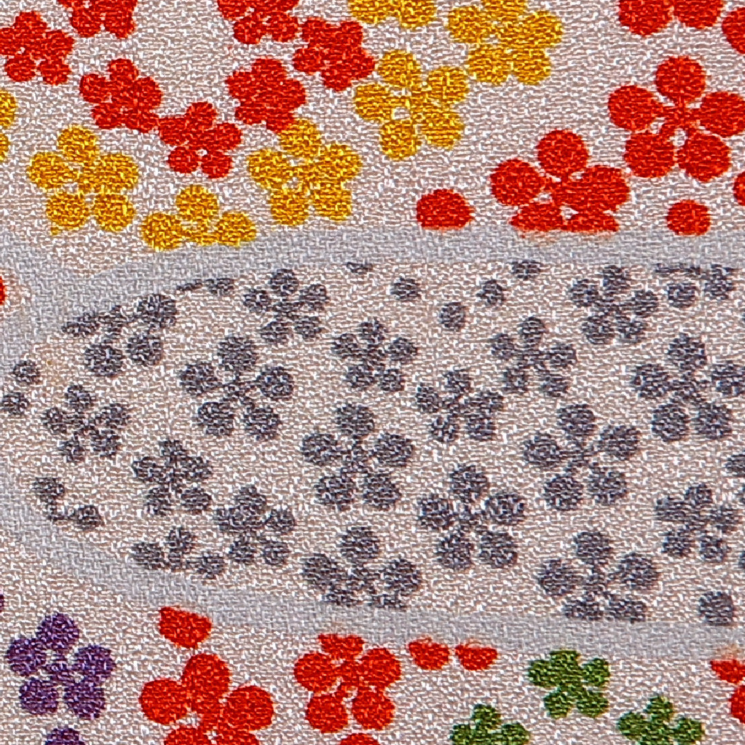 小紋 袷 身丈168cm 裄丈62cm 正絹 Bランク インフォーマル 広衿 XLサイズ 亀甲 桜 グレー系 HP 1221-11061