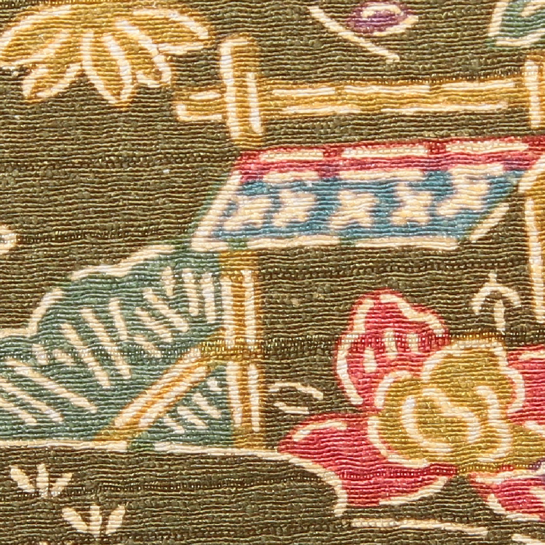 小紋(紬) 袷 身丈159cm 裄丈66cm 正絹 Sランク Mサイズ 広衿 インフォーマル 茶屋辻 緑系 1215-02226