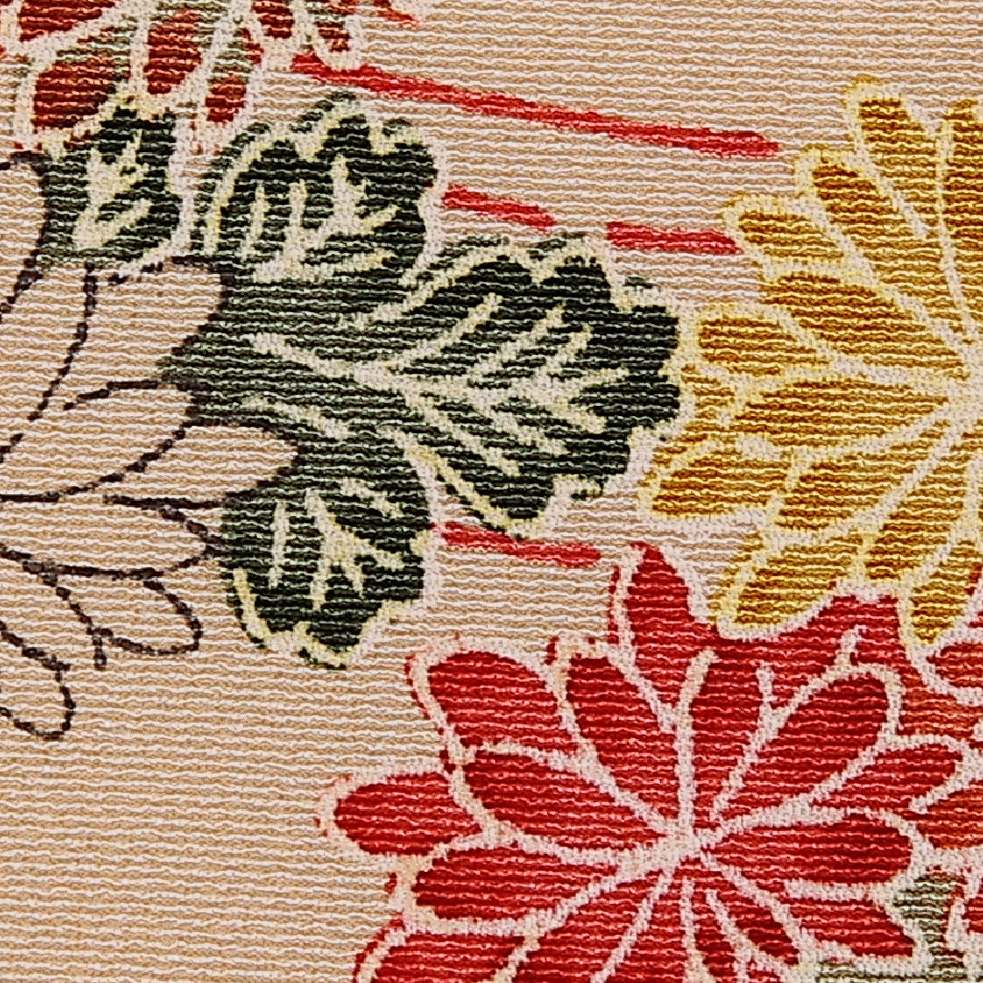 小紋 袷 身丈155.5cm 裄63.5cm 正絹 流水 梅 紅葉 菊 笹 クリーム系 Bランク 1215-02471