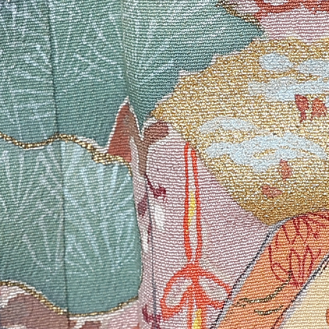 訪問着 袷 身丈162cm 裄63cm 正絹 一つ紋 平安絵巻 松 梅 右二つ巴 Bランク 1212-00694