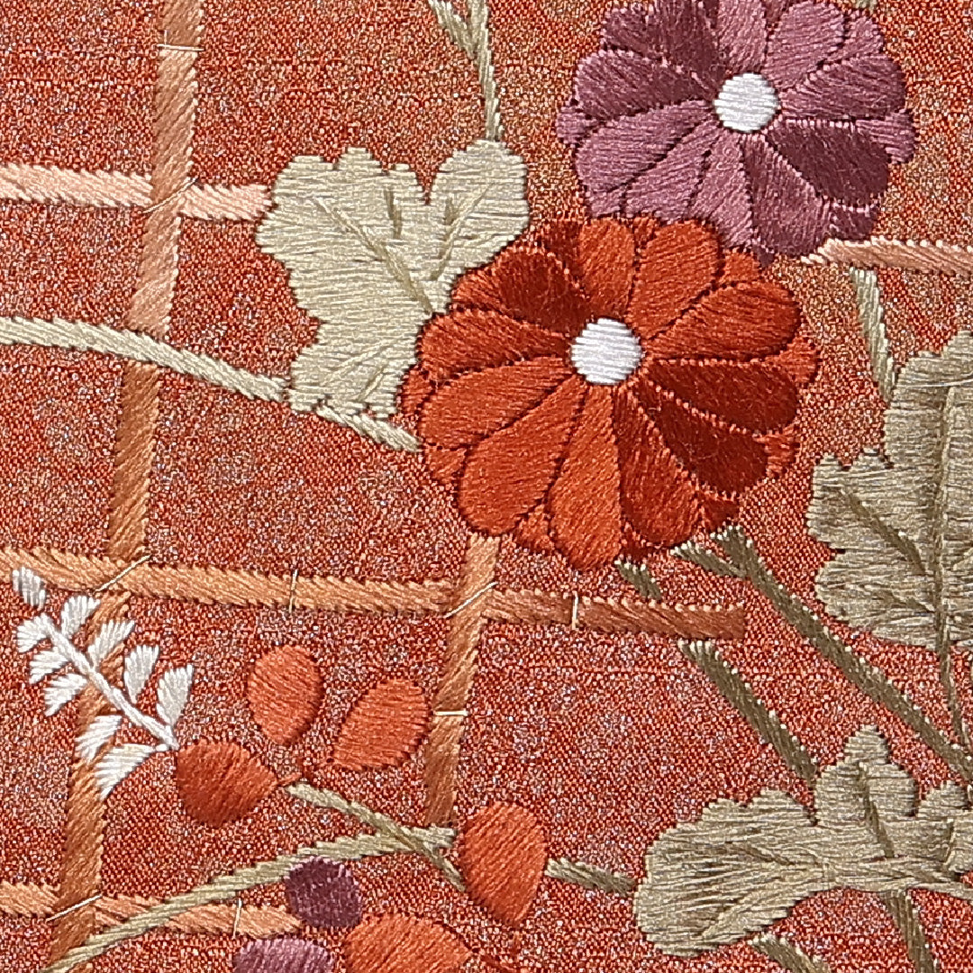 付下げ 袷 身丈154cm 裄丈63cm 正絹 Sランク インフォーマル 広衿 Sサイズ 金彩 刺繍 菊 梅 朱系 RP 1218-10225