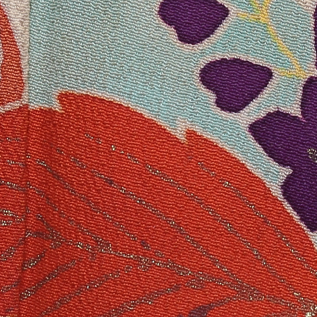 色留袖 袷 身丈148cm 裄63.5cm Cランク 正絹 広衿 アンティーク 赤系 1211-00082 1211000825112