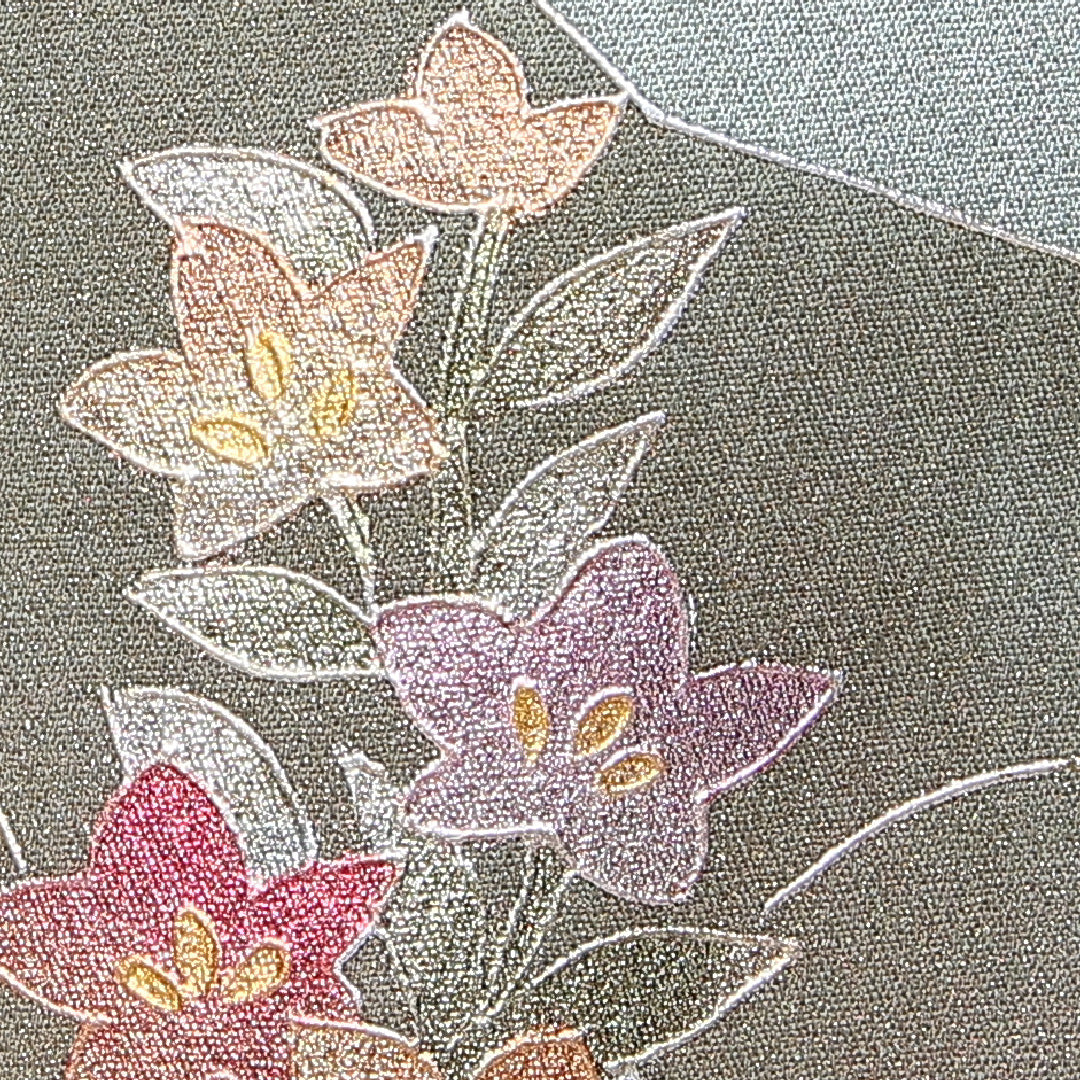 訪問着 身丈155cm 裄丈62cm 正絹 Sランク 袷 広衿 笠松 扇子 牡丹 御所車 1212-10224