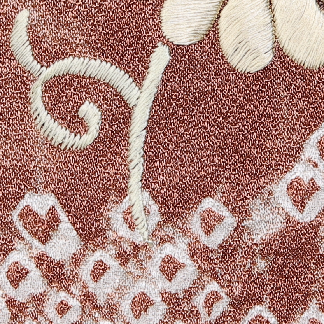 訪問着 袷 身丈154cm 裄丈63cm 正絹 Aランク セミフォーマル 広衿 Sサイズ 絞り 刺繍 菊 朱系 M4 1217-11360