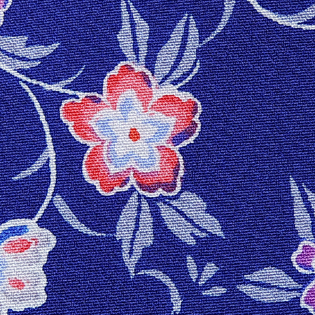 小紋 身丈160cm 裄丈64.5cm L ポリエステル Sランク 袷 洗える着物 広衿 唐草 桜 1215-10820