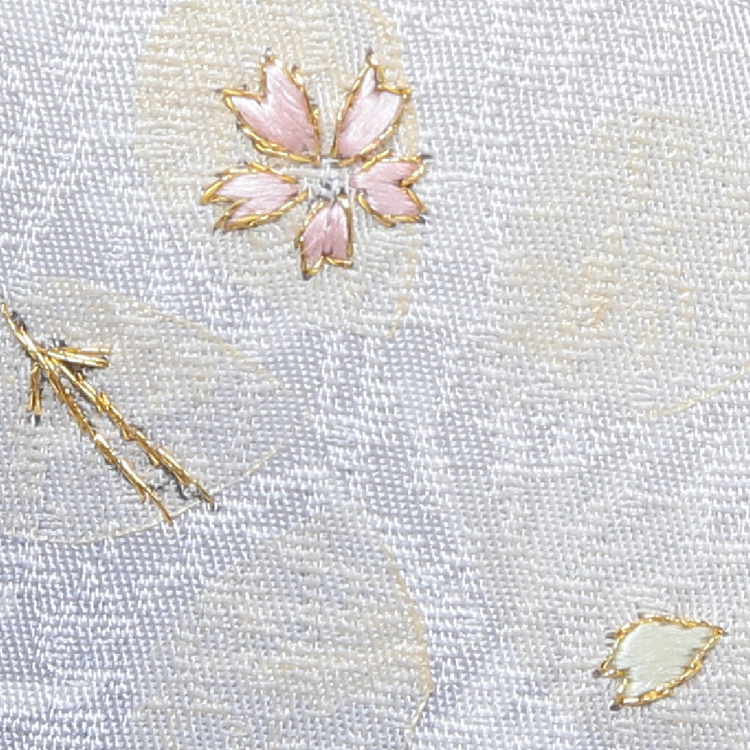 付下げ 袷 身丈160cm 裄丈63cm 正絹 Aランク インフォーマル 広衿 Lサイズ 蘇州刺繍 桜 グレー系 RP 1218-04311