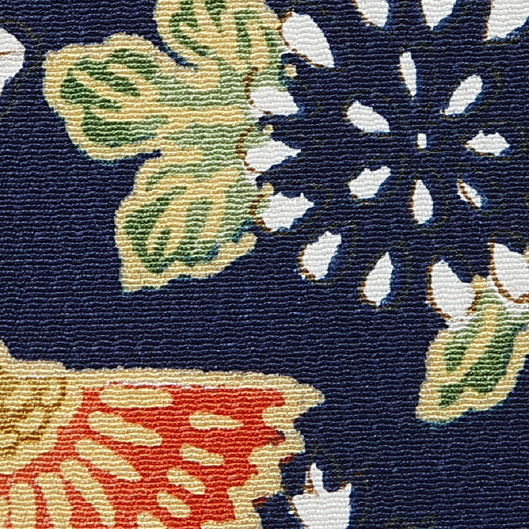 小紋 身丈155cm 裄丈66cm Aランク M 正絹 袷 バチ衿 吉祥文様 花柄 植物柄 京紅型 カジュアル 紺系 1215-12032