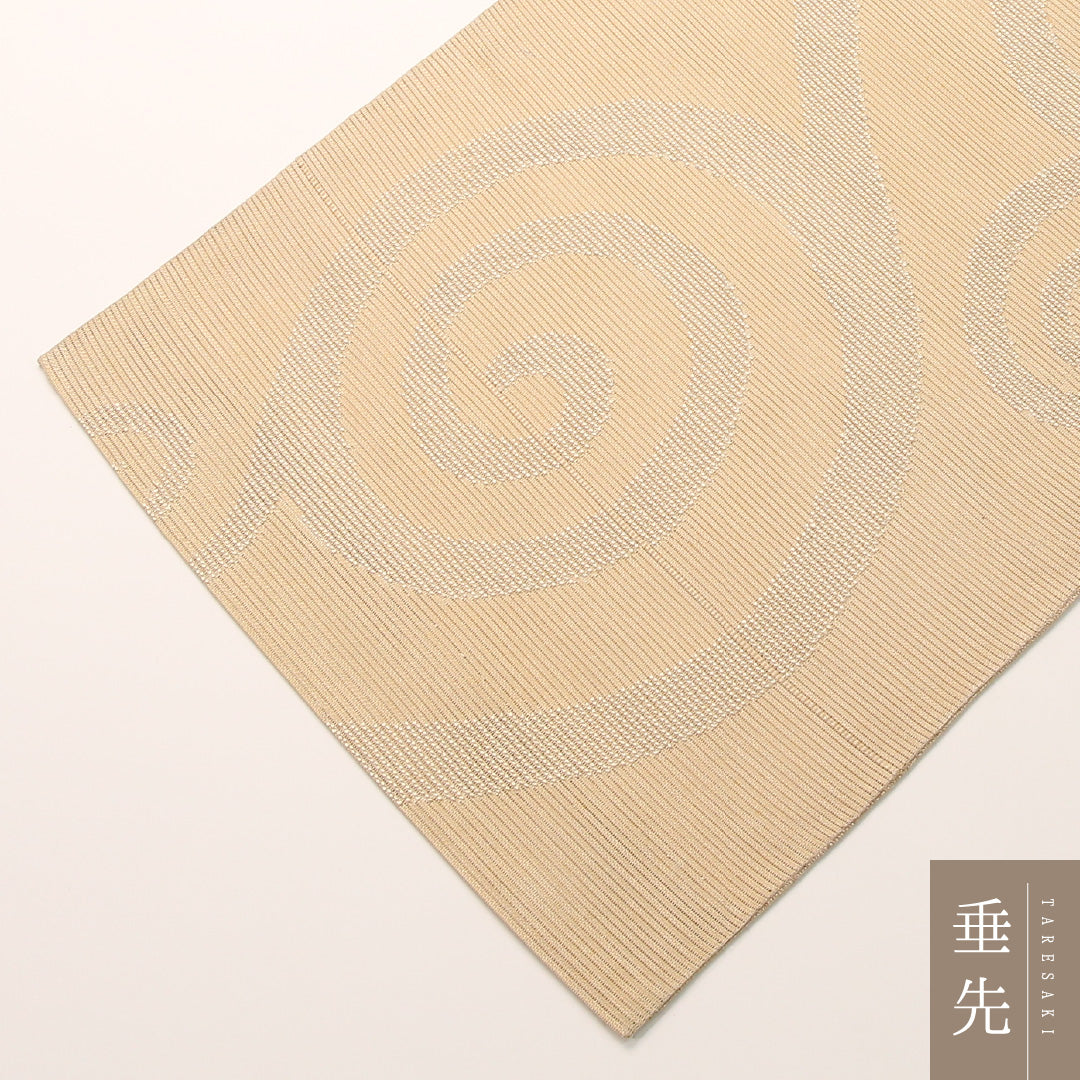 夏物 袋帯 帯丈422cm 正絹 六通 セミフォーマル 唐草 ベージュ系 1243-02435