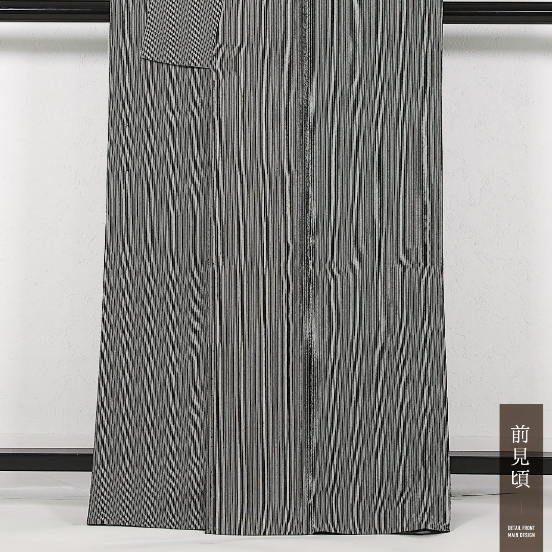 洗える着物 小紋 単衣 身丈164cm 裄丈66cm ポリエステル Bランク インフォーマル 広衿 Lサイズ 縞 グレー系 RP 1221-17450