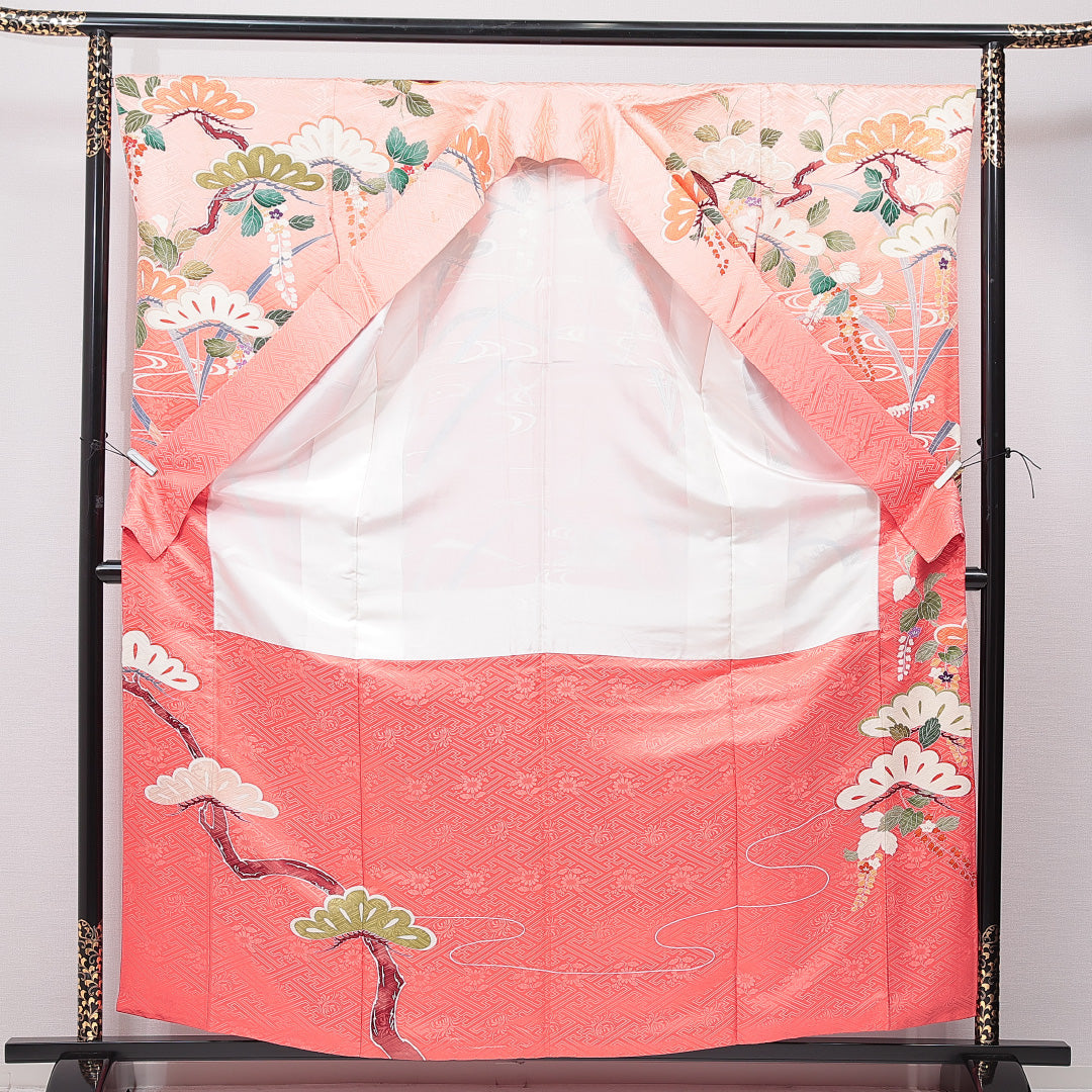 振袖 袷 身丈160cm 裄丈66cm 正絹 Cランク フォーマル 広衿 Lサイズ 鴛鴦 流水 ピンク系 LP 1215-07049
