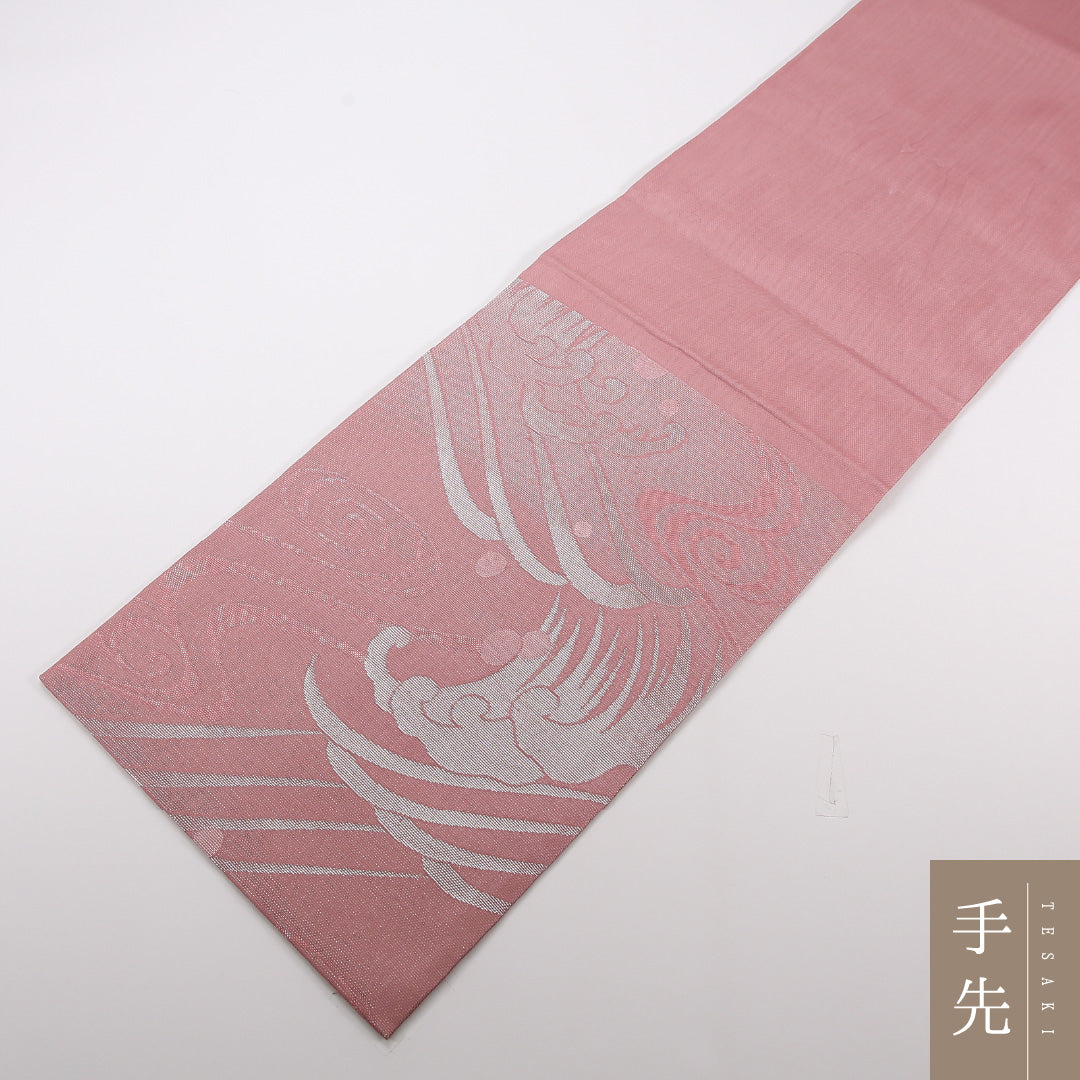 夏物 袋帯 帯丈428cm 正絹 六通 セミフォーマル 綴れ織 波頭 ピンク系 1243-02485