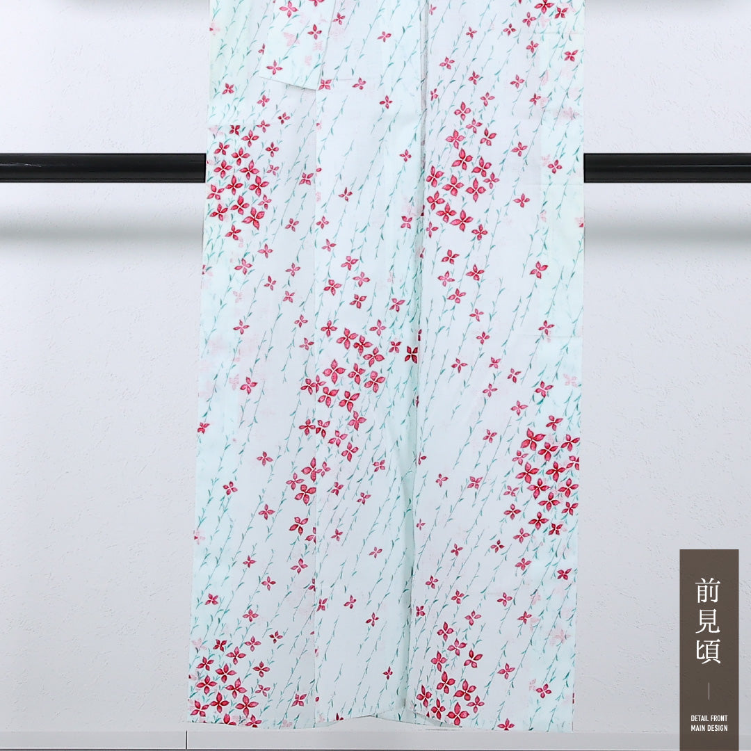 夏物 洗える着物 麻の小紋 身丈146cm 裄丈62cm 麻 Sランク インフォーマル バチ衿 XSサイズ 花柄 白系 RP 1221-17359