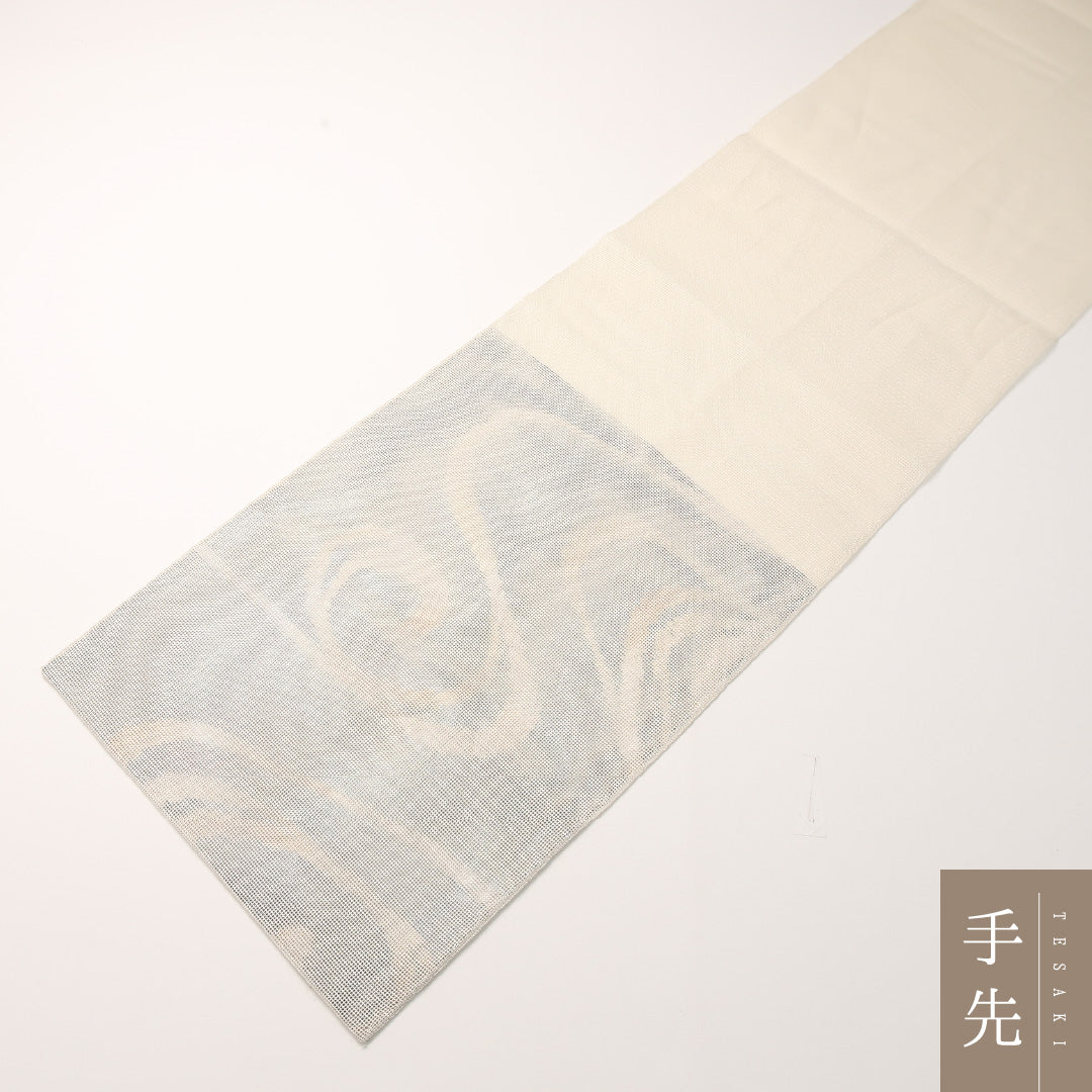 夏物 袋帯 帯丈416cm 正絹 六通 インフォーマル 杜若 グレー系 1243-02441