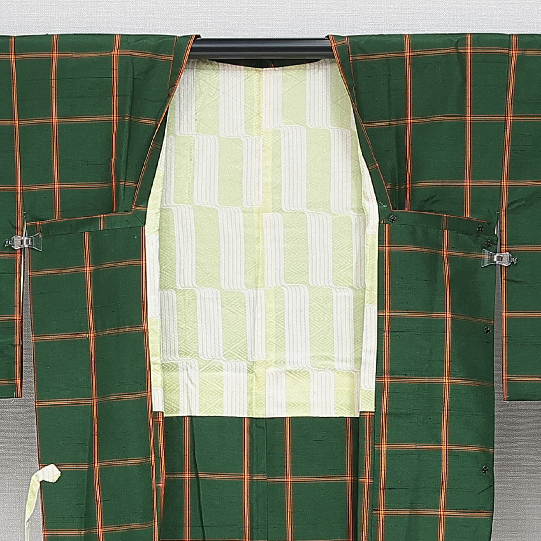 道行コート 袷 身丈85cm 裄丈62cm 正絹 Sランク インフォーマル Sサイズ 格子 緑系 RP 1237-14666