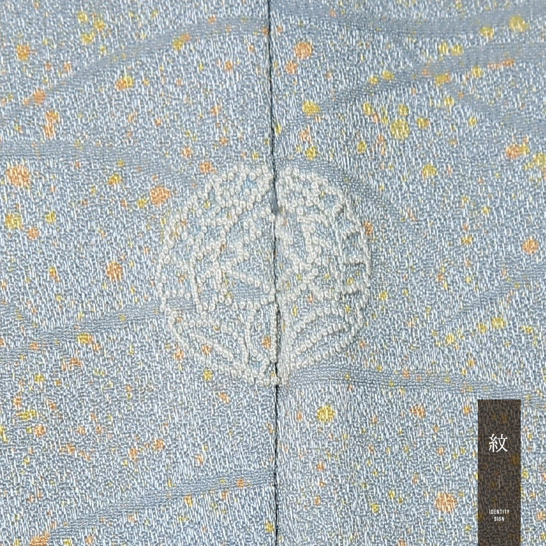 付下げ 身丈156cm 裄丈64cm Sランク M 正絹 単衣 広衿 一つ紋 上がり藤 相良刺繍 芝草 ぼかし 梅 笹 たたき染め セミフォーマル 水色系 1261-12318