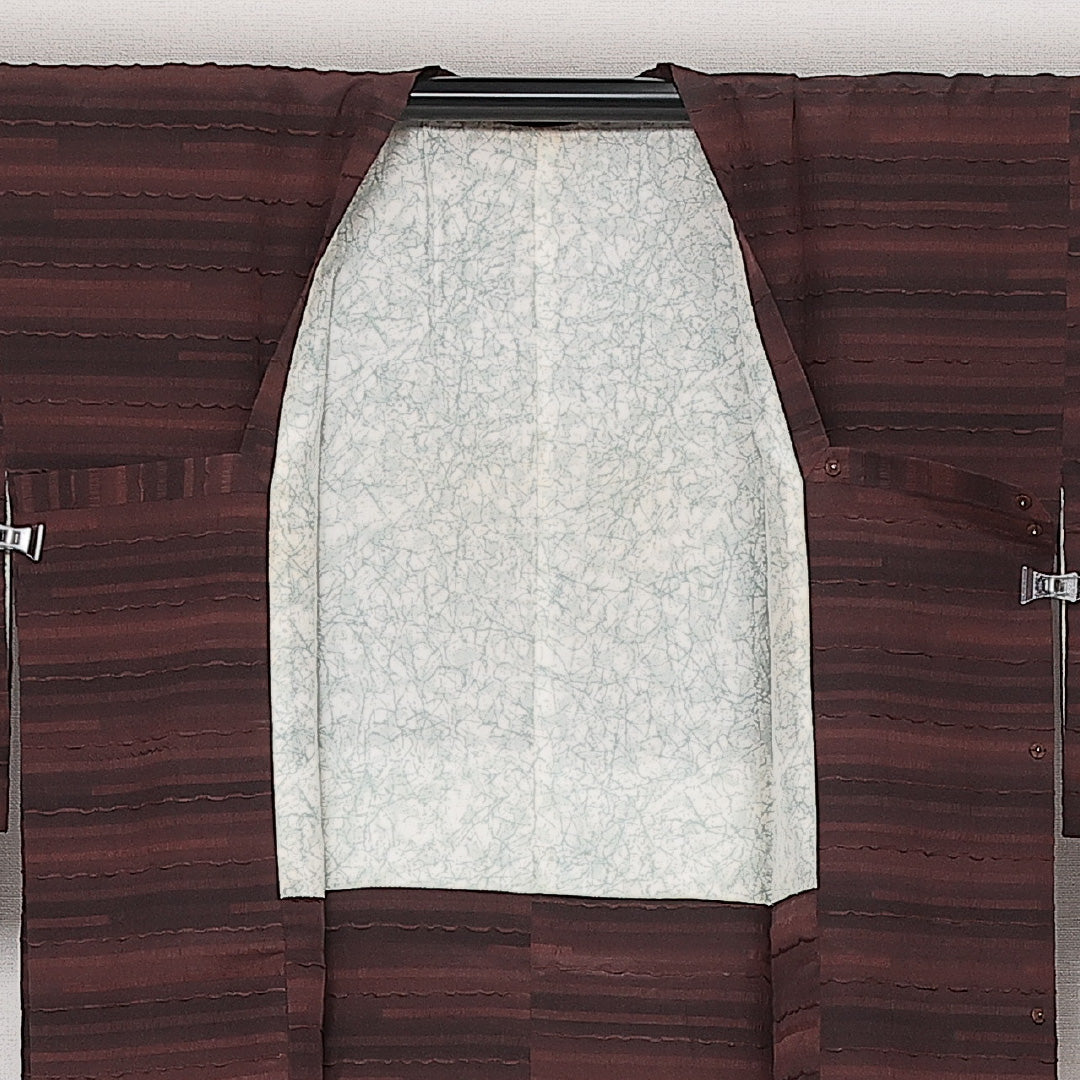 洗える着物 道行コート 袷 身丈87cm 裄丈64cm ポリエステル Sランク セミフォーマル Mサイズ ふくれ織 ポケットあり 創作柄 茶系 RP 1237-13839
