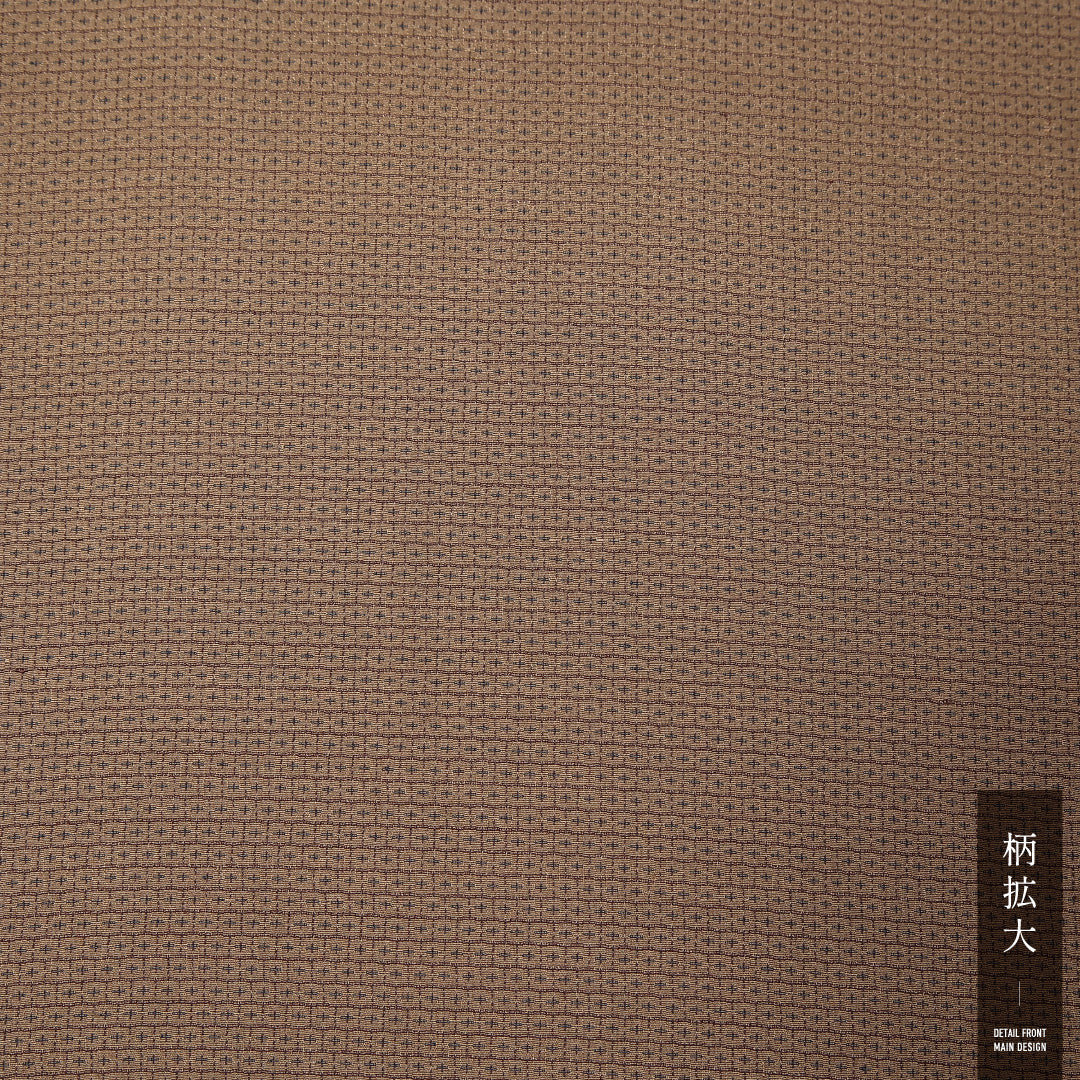 男着物 (本塩沢) 袷 身丈136cm 裄丈64cm 正絹 Aランク カジュアル 棒衿 Sサイズ お召 亀甲絣 茶系 RP 1224-13099