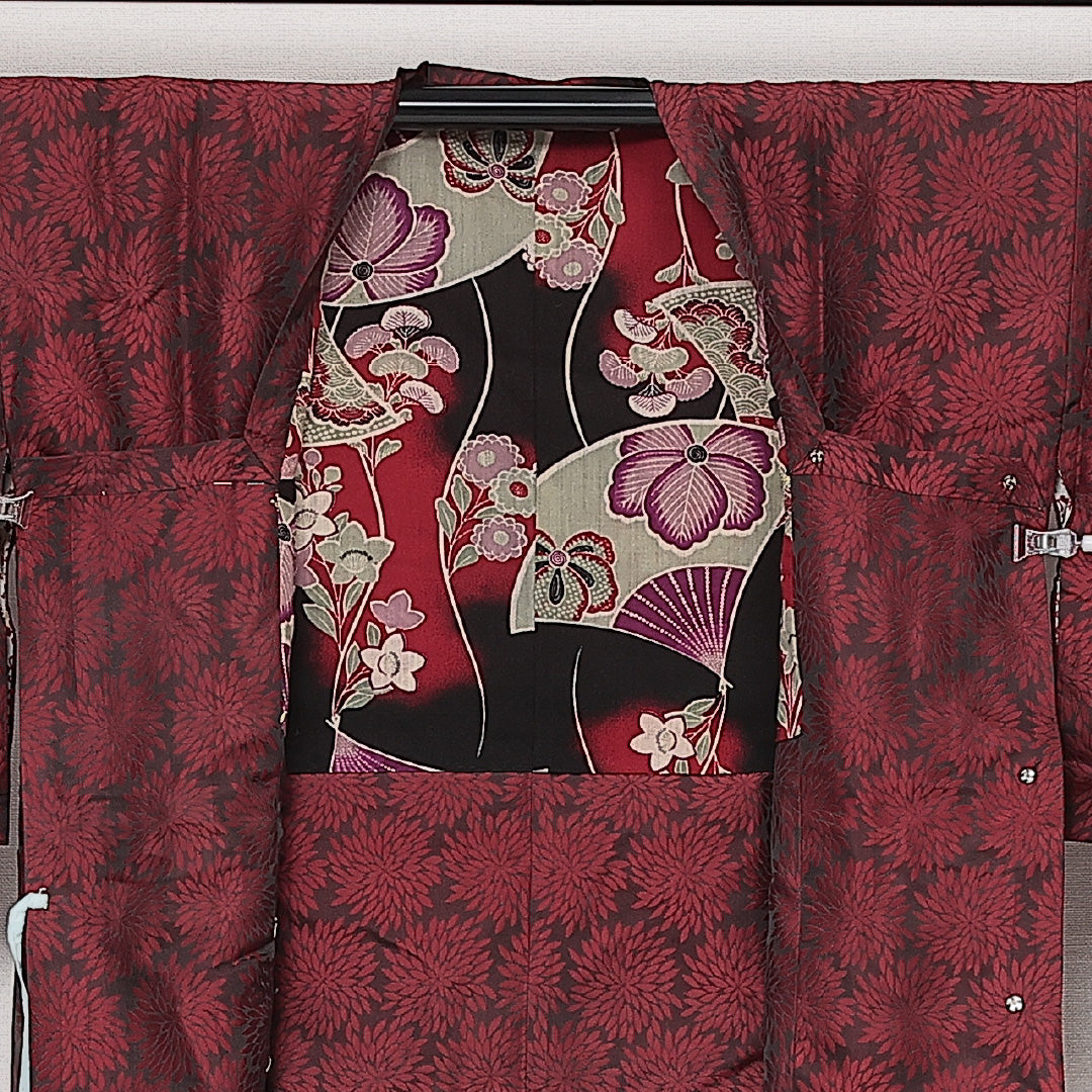 道行コート 袷 身丈82cm 裄丈64cm 正絹 Aランク セミフォーマル Mサイズ 笹 赤系 RP 1237-13868