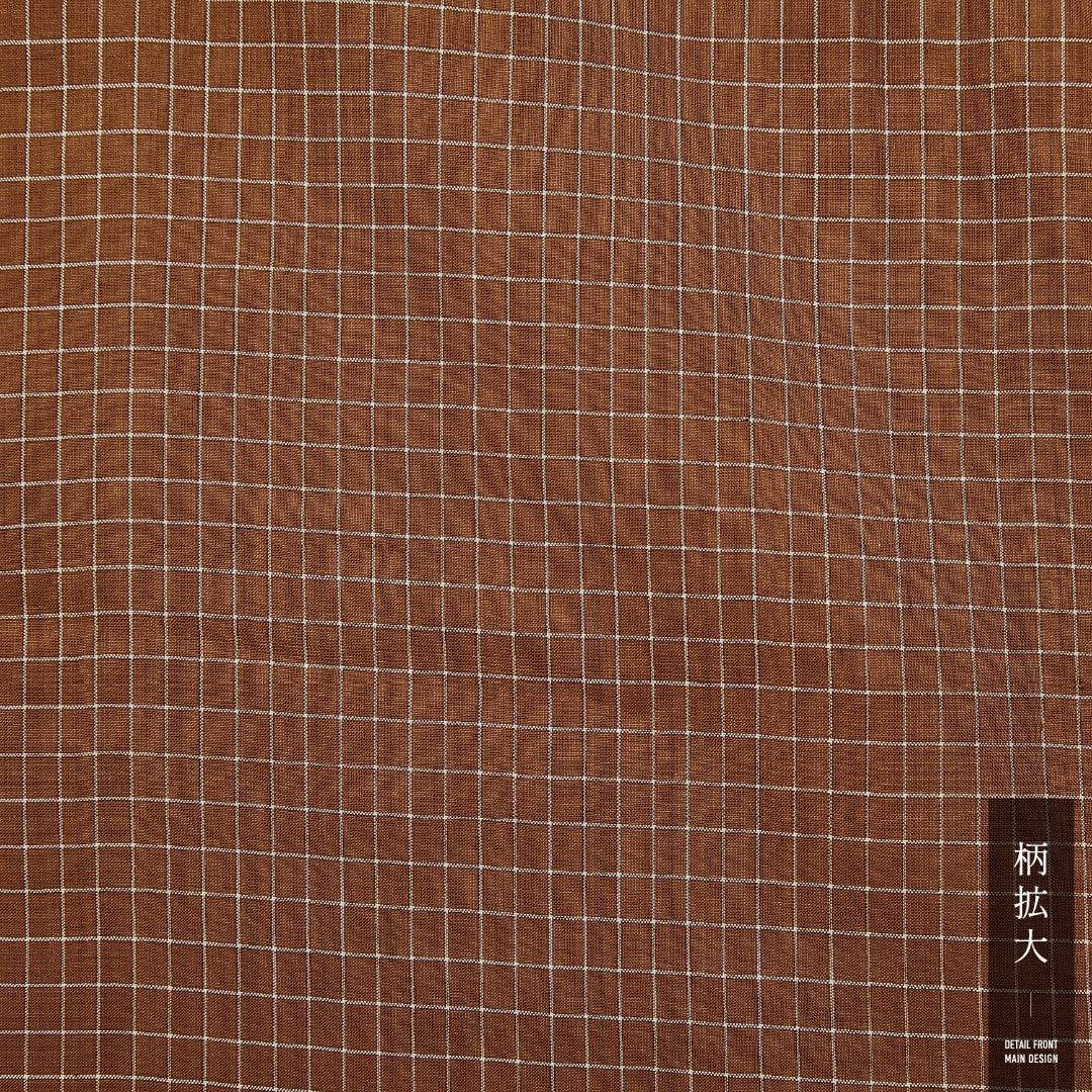 男着物 袷 身丈147cm 裄丈66cm 正絹 Aランク カジュアル 棒衿 Lサイズ 格子 茶系 RP 1224-14582