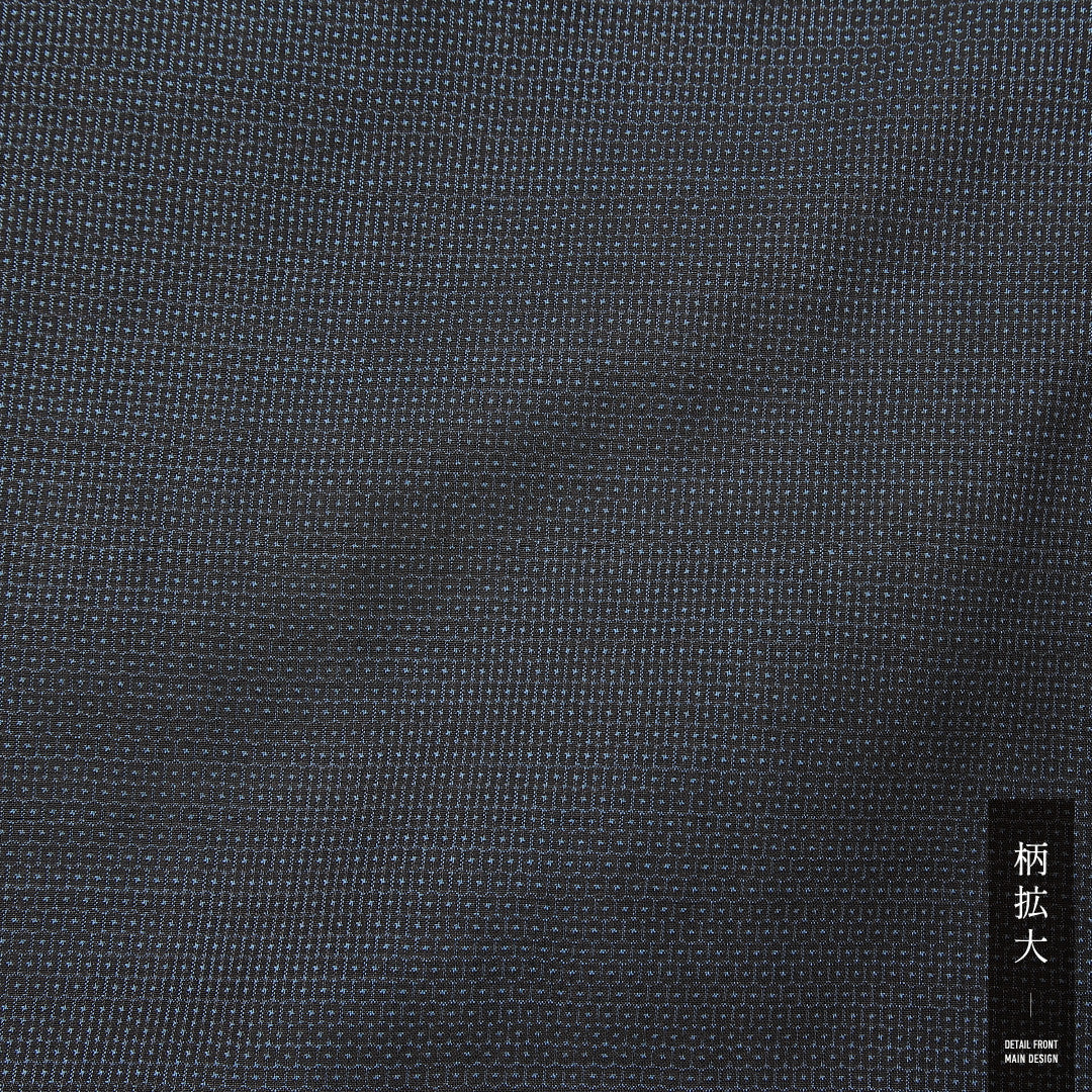 男着物 (大島紬) 袷 身丈143cm 裄丈67cm 正絹 Sランク インフォーマル 棒衿 Mサイズ 経緯絣 亀甲絣 紺系 RP 1224-13955