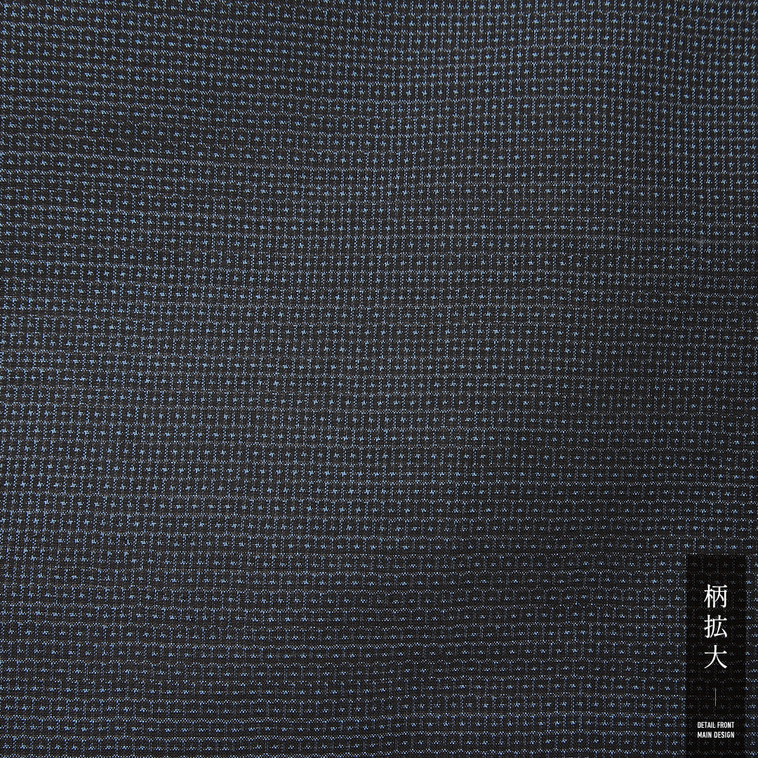 男着物 (大島紬) 袷 身丈147cm 裄丈68cm 正絹 Sランク インフォーマル 棒衿 Lサイズ 経緯絣 亀甲絣 紺系 RP 1224-13959