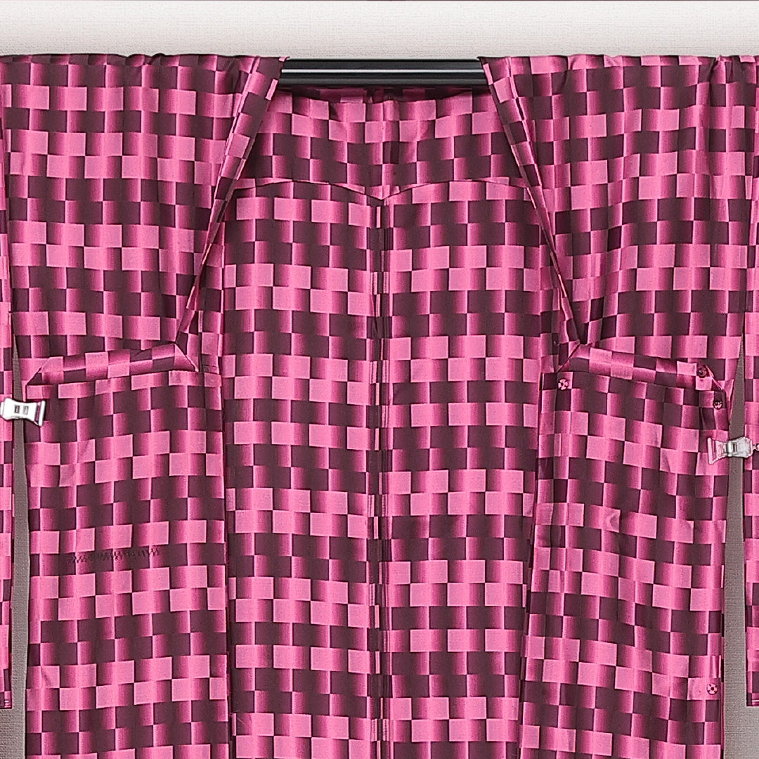 未使用品 道行コート 単衣 身丈135cm 裄丈65cm 正絹 Nランク カジュアル Mサイズ ポケットあり しつけ糸 ピンク系 M4 1237-13894