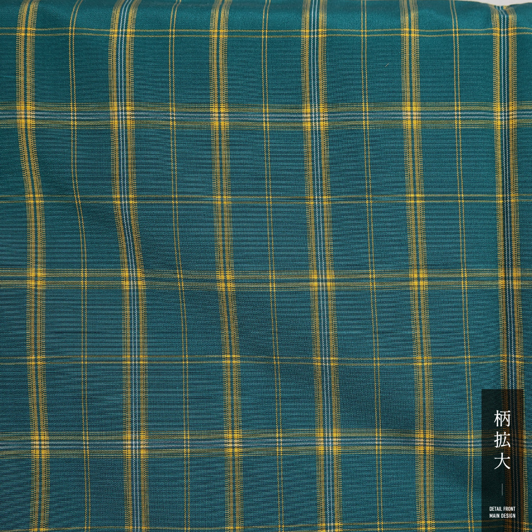 アンサンブル 紬 袷 身丈158cm 裄丈60cm 正絹 Aランク カジュアル 広衿 Mサイズ 格子 緑系 RP 1223-14516