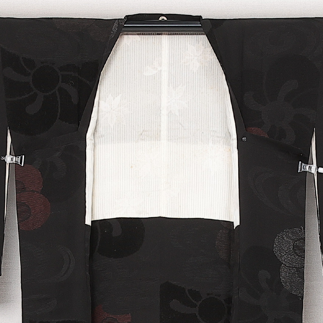 道行コート 袷 身丈90cm 裄丈63cm 正絹 Aランク カジュアル Sサイズ ポケットあり 梅 黒系 HP 1237-13813