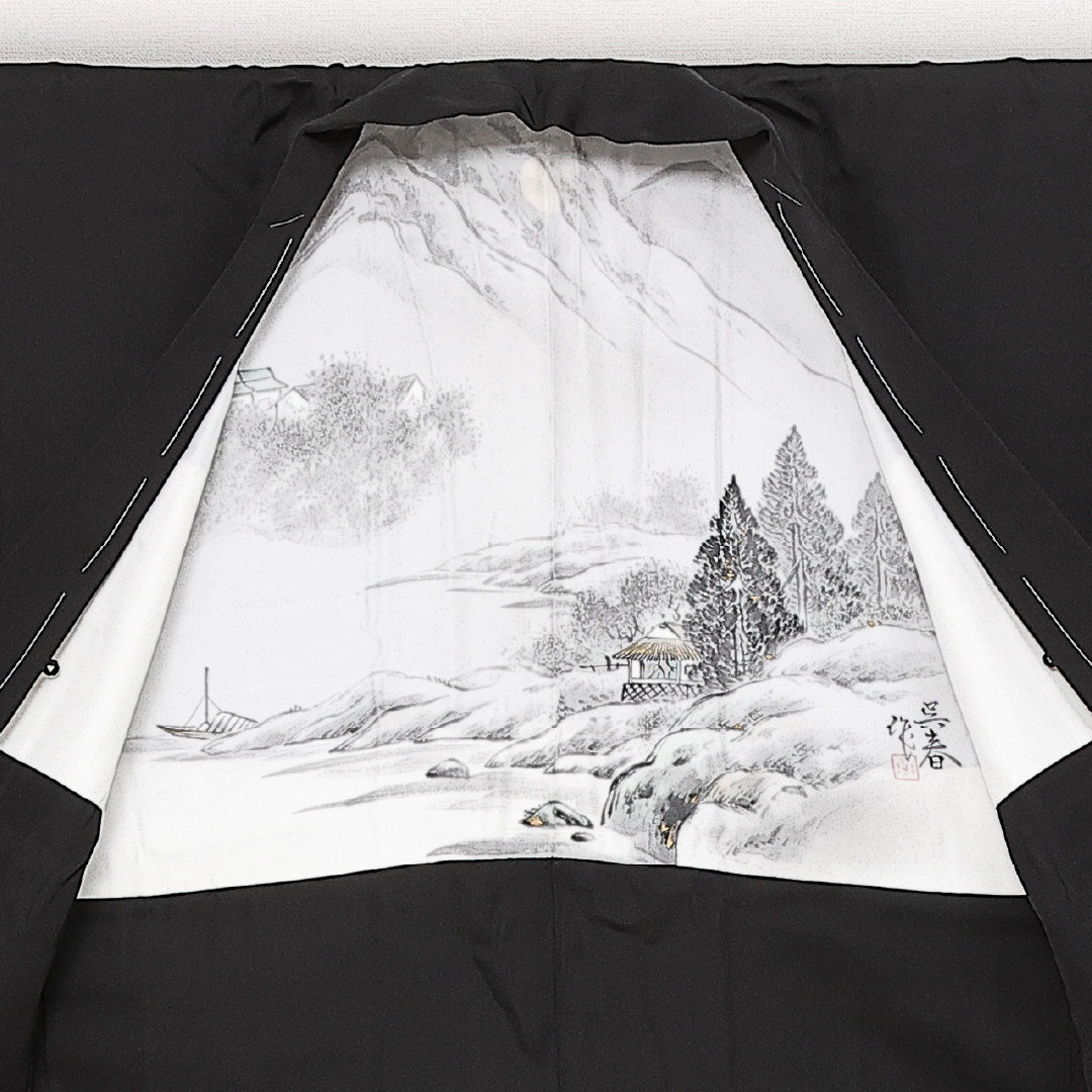 羽織 男性用 袷 身丈87cm 裄丈68cm 正絹 Sランク カジュアル Mサイズ 黒系 RP 1235-13709
