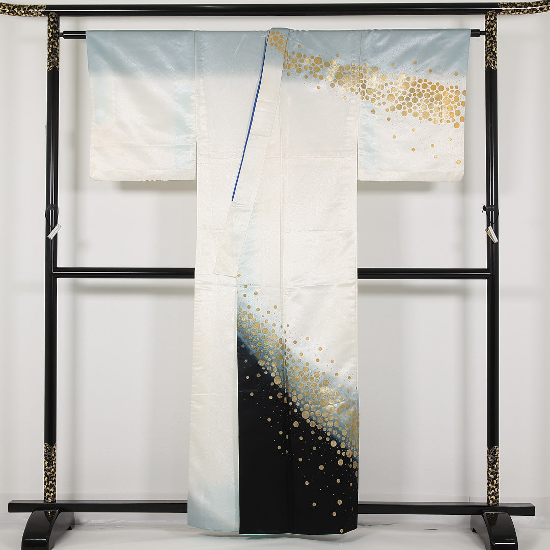 洗える着物 男着物 袷 身丈159cm 裄丈66cm ポリエステル Cランク 踊り用 棒衿 2XLサイズ 創作柄 黒系 RP 1224-17456
