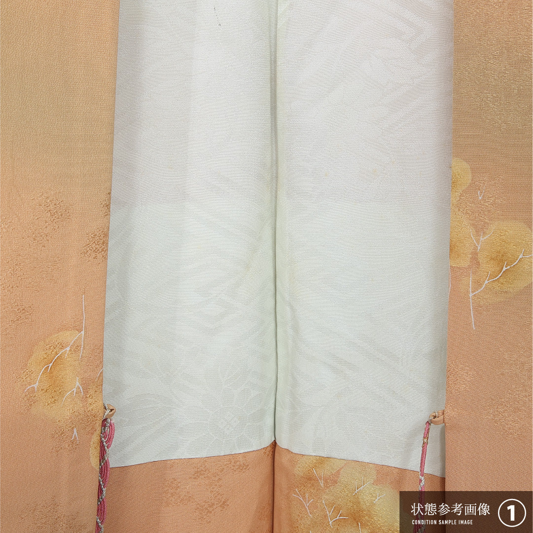 羽織 袷 身丈79cm 裄丈64cm 正絹 Aランク カジュアル Mサイズ ぼかし染 紐あり 植物柄 樹木 クリーム系 HP 1232-12098