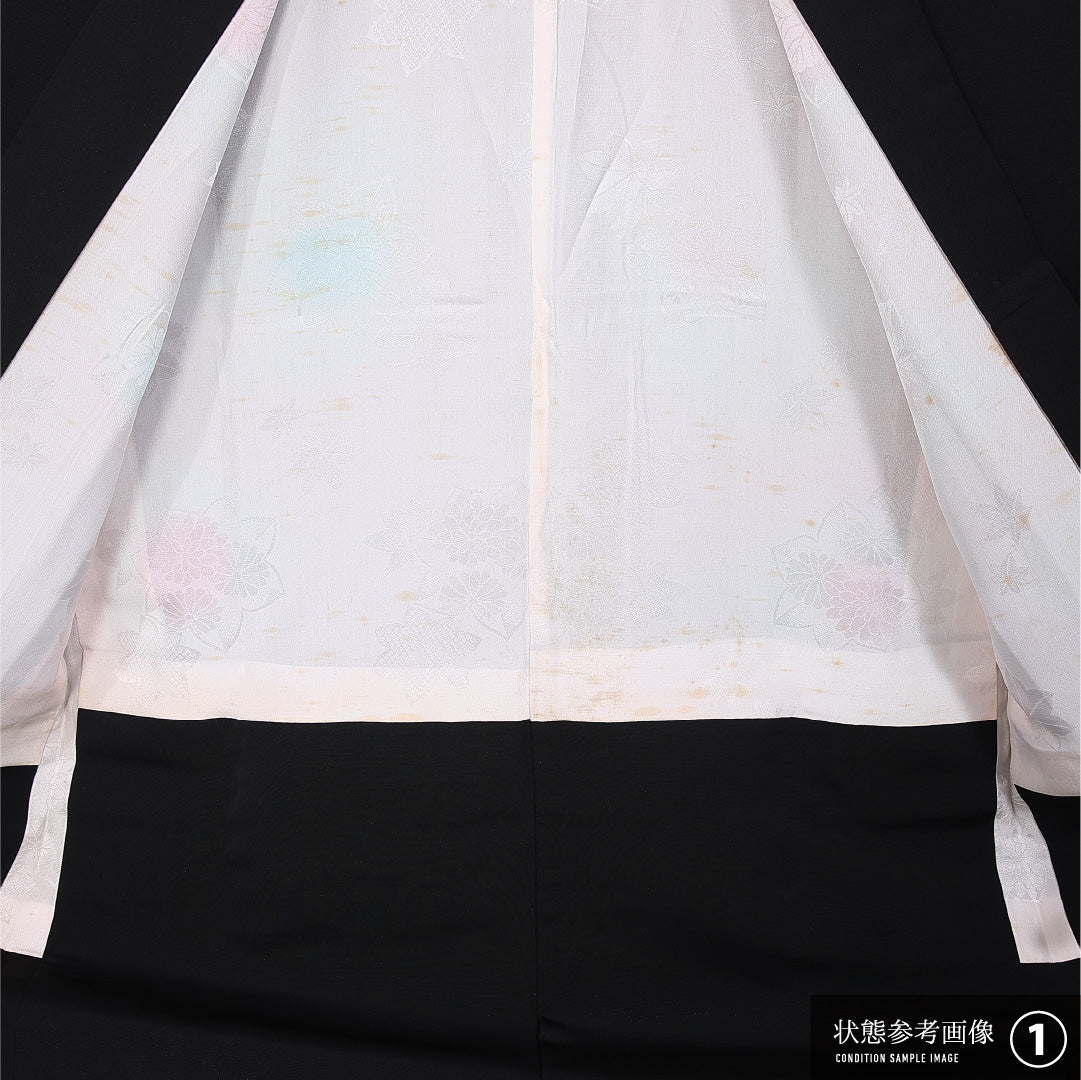 黒羽織 袷 身丈78cm 裄丈64cm 正絹 Aランク インフォーマル Mサイズ 紐あり 桜 柏 黒系 RP 1233-11132
