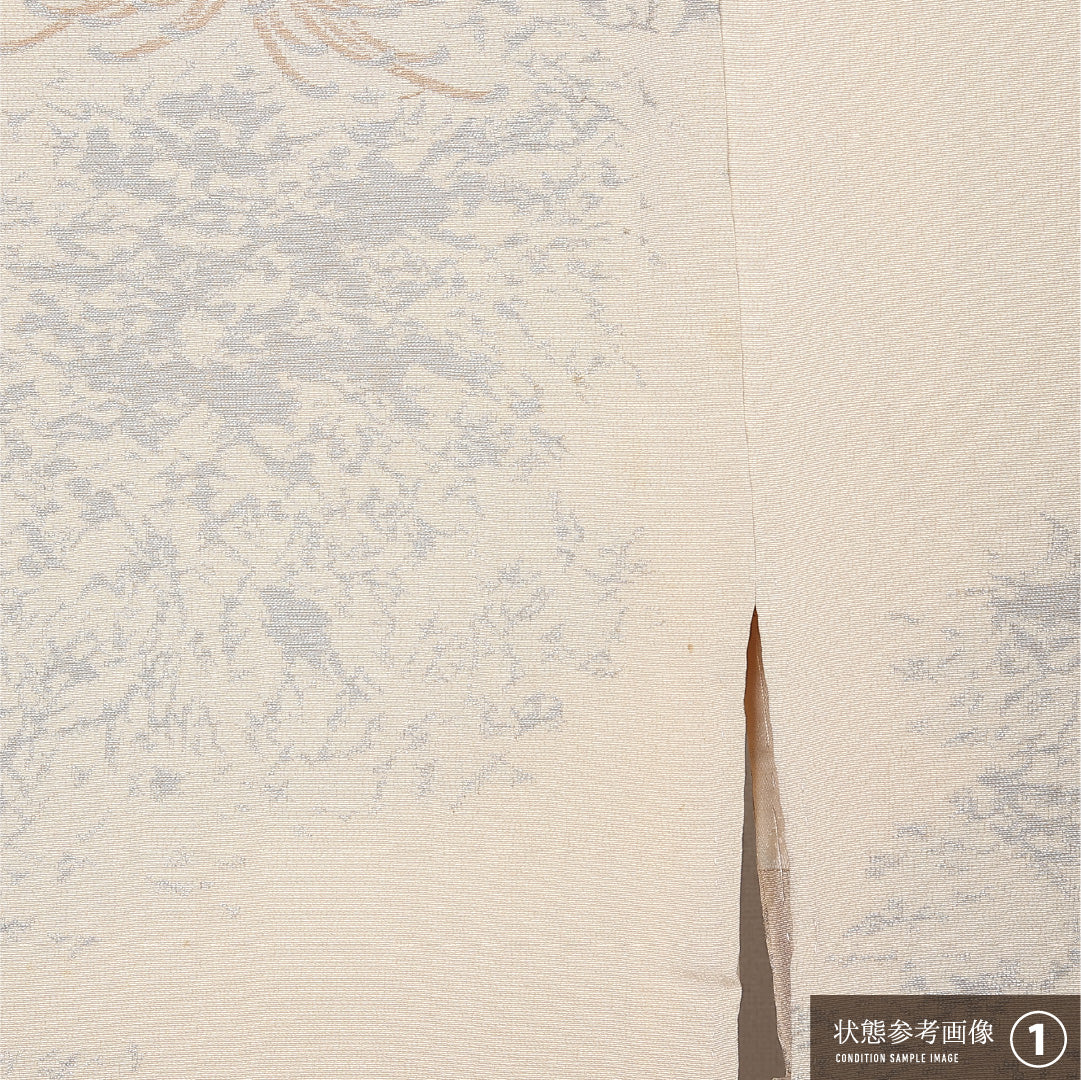 羽織 単衣 身丈79cm 裄丈65cm 正絹 Aランク カジュアル Mサイズ 織り出し 漆糸 紐あり 菊 クリーム系 HP 1232-12536