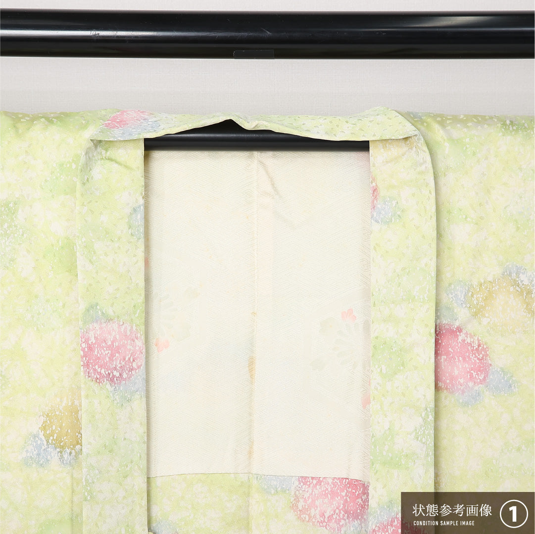 羽織 身丈73cm 裄丈63cm Aランク S ポリエステル 洗える着物 単衣 フェミニン 花柄 カジュアル 緑系 1217-12524