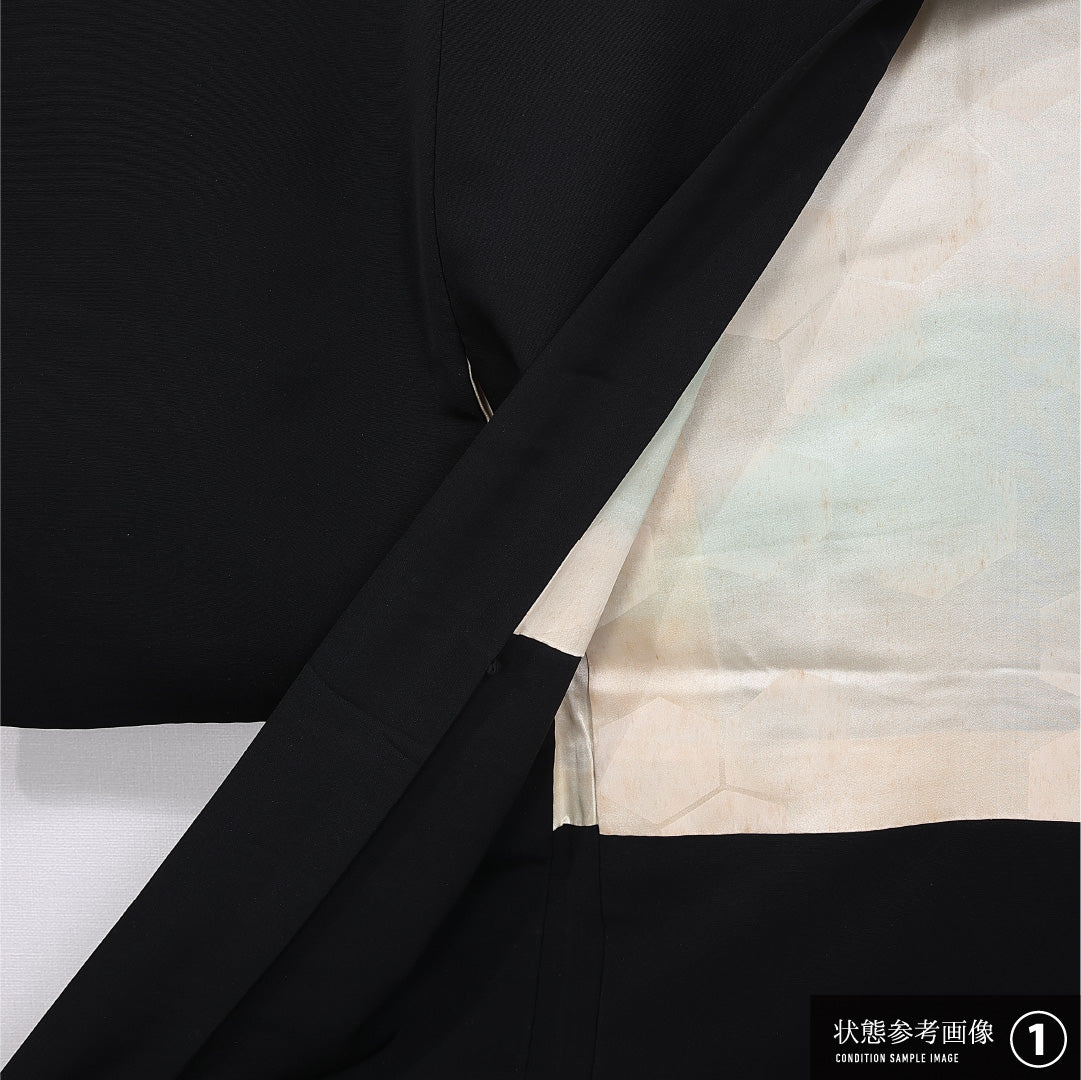 羽織 身丈78cm 裄丈62.5cm S 正絹 Aランク 袷 黒羽織 絵羽羽織 漆糸 山水 1217-11163