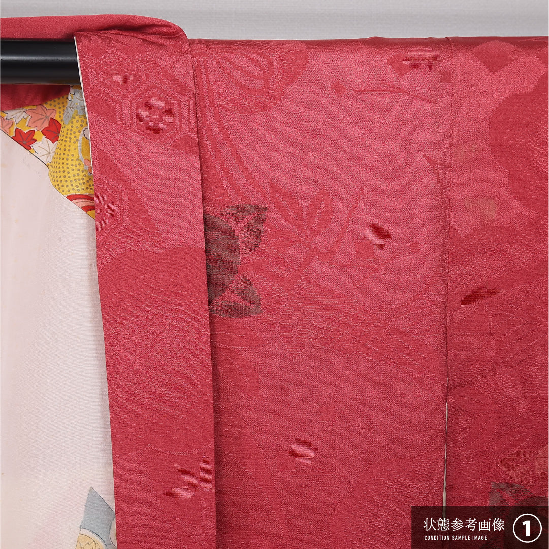 アンティーク 羽織 袷 身丈94cm 裄丈62cm 正絹 Bランク 一つ紋 (五三桐) Sサイズ 橘 桐 ピンク系 RP 1232-12112