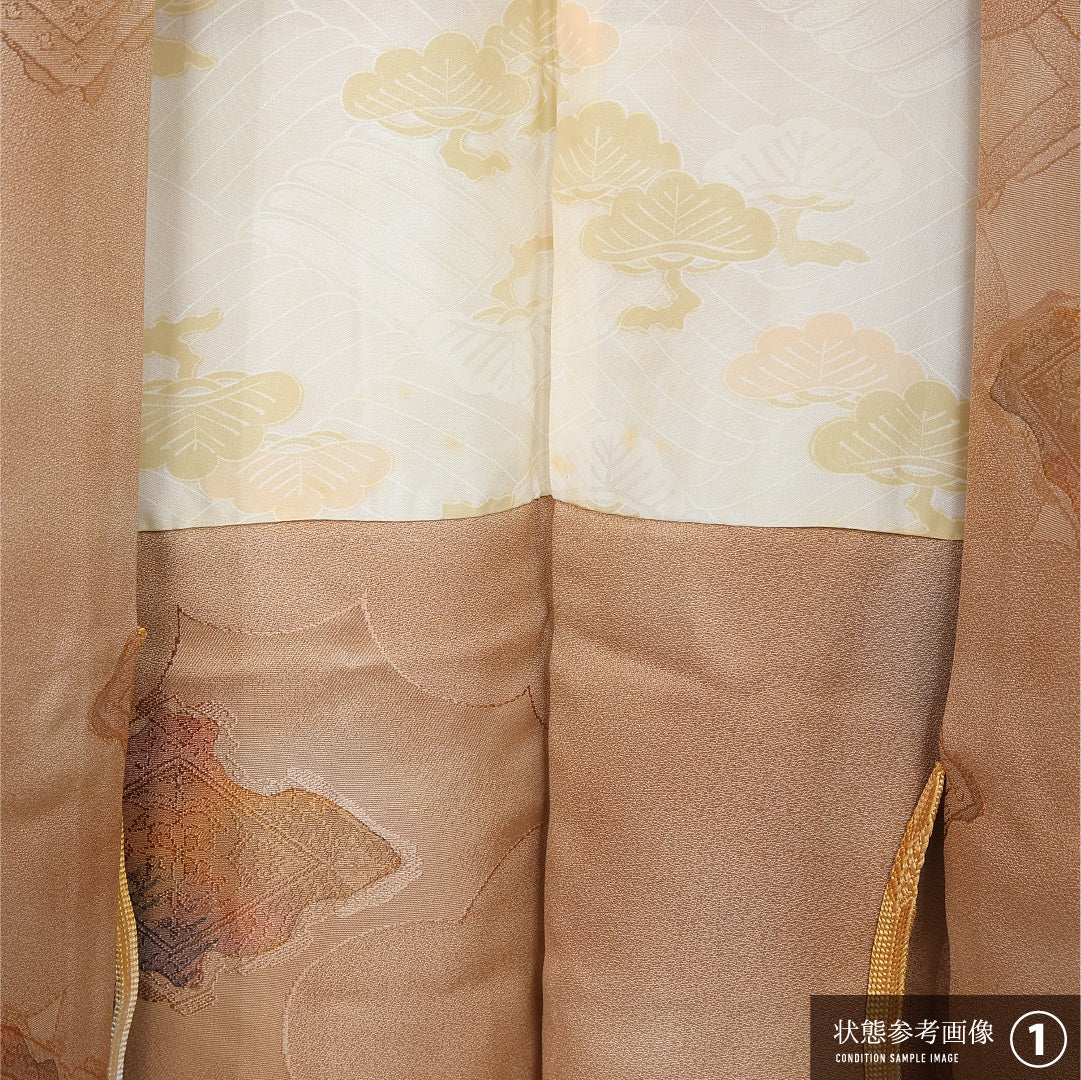 羽織 袷 身丈82cm 裄丈65cm 正絹 Aランク カジュアル Mサイズ ぼかし染 紐あり 雲 菱 ベージュ系 HP 1232-12085