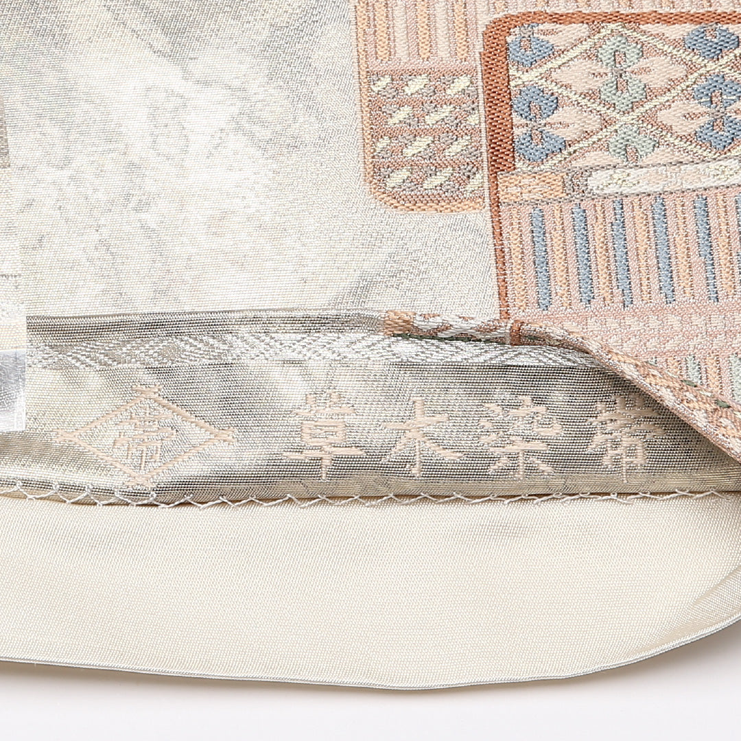 袋帯 帯丈432cm 正絹 六通 フォーマル 唐織 草木染 縅毛 銀系 1243-01050