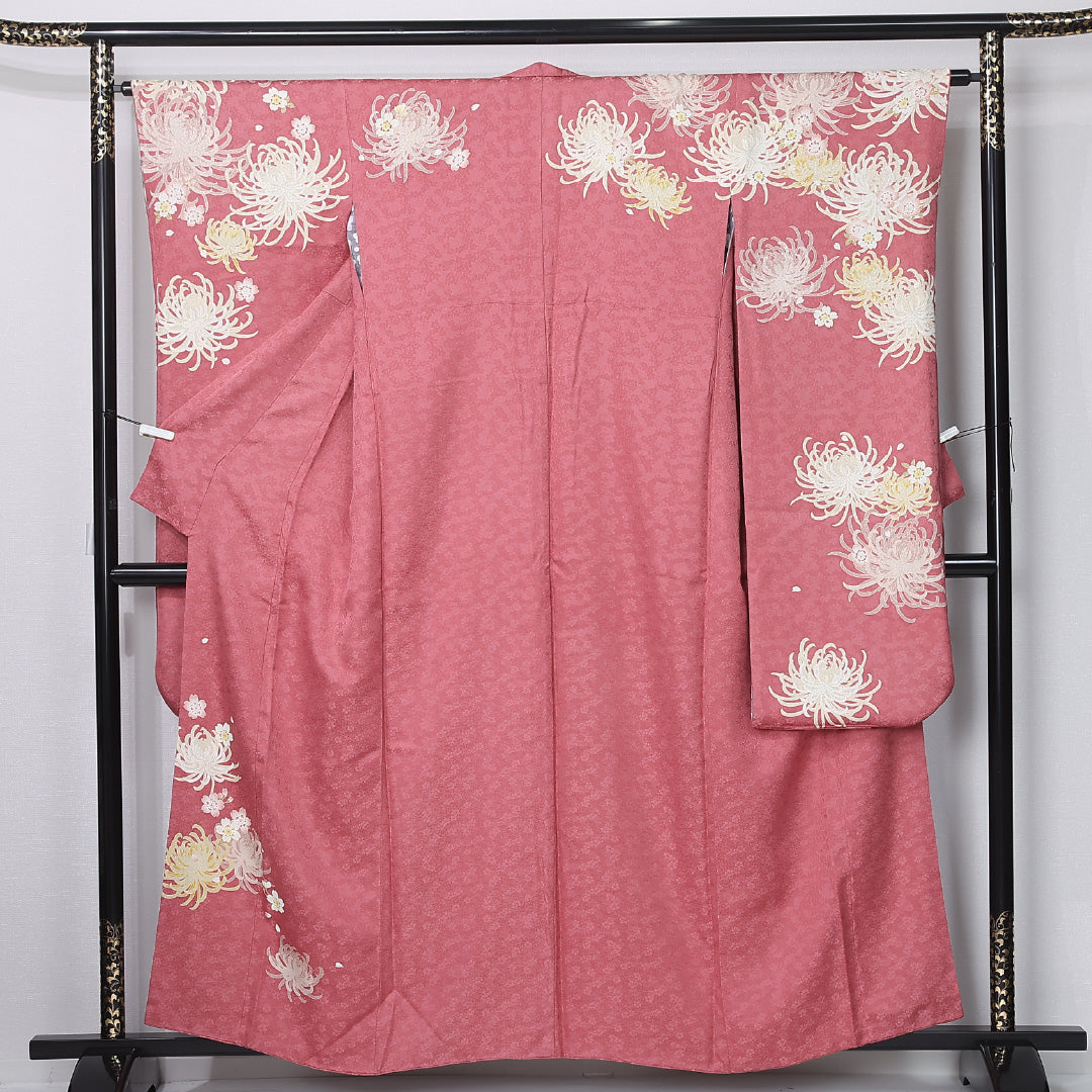 振袖 身丈155cm 裄丈63cm Sランク 袷 正絹 XS 広衿 エレガント 菊 桜 花柄 リバーシブル 紫系 1213-F0438