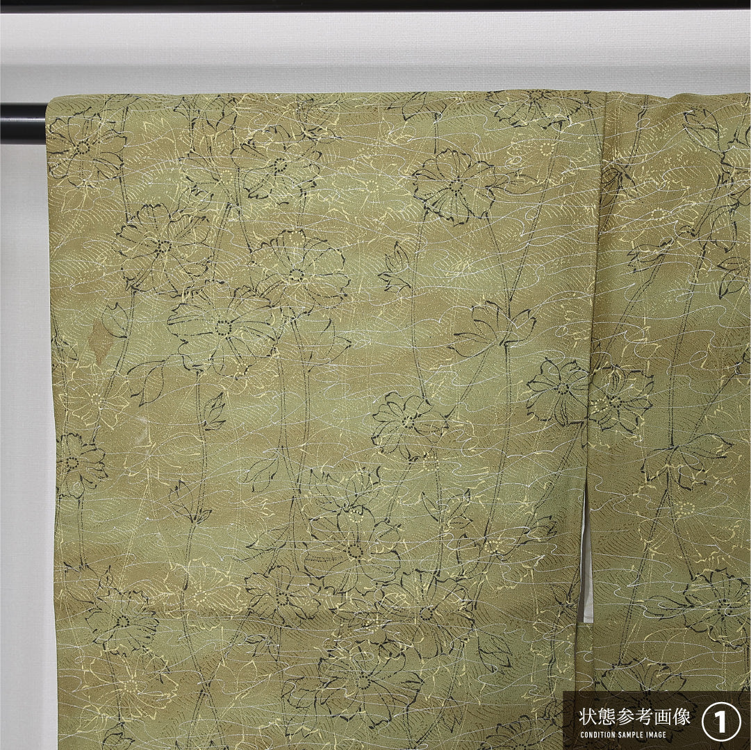 洗える着物 羽織 袷 身丈78cm 裄丈64cm ポリエステル Bランク カジュアル Mサイズ ぼかし染 紐あり 植物柄 緑系 HP 1232-12078