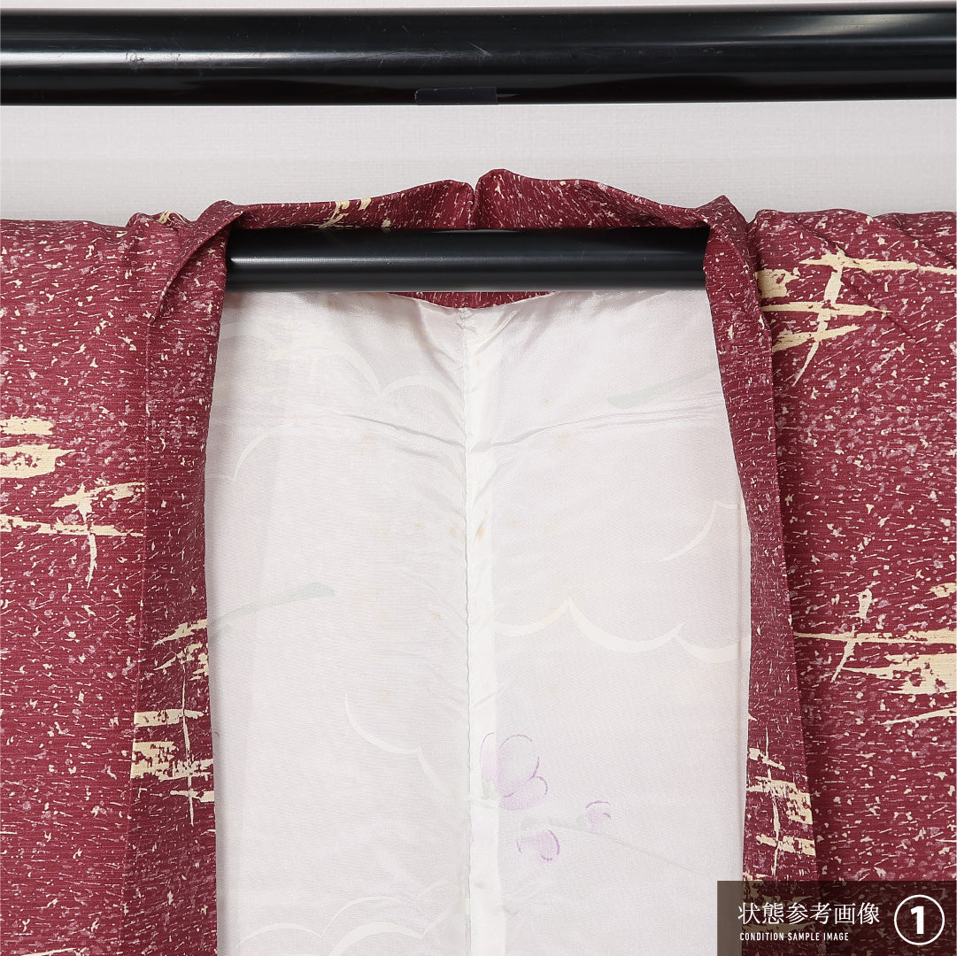 洗える着物 羽織 袷 身丈80cm 裄丈64cm ポリエステル Aランク カジュアル Mサイズ 紐あり 創作柄 紫系 HP 1232-12525
