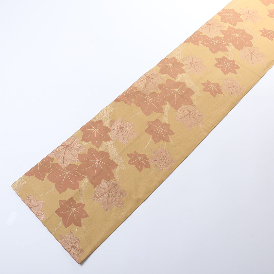 九寸名古屋帯 Aランク 帯丈348cm 正絹 全通 開き仕立て 織り インフォーマル 紅葉 金系 RP 1245-00794