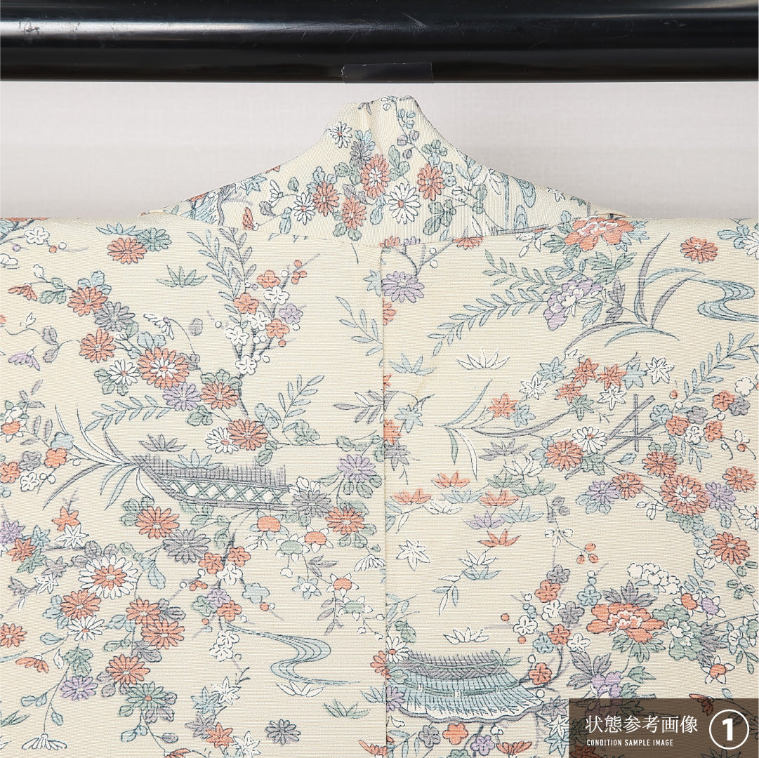 羽織 身丈79cm 裄丈62cm Aランク S ポリエステル 洗える着物 袷 クラシカル しつけ糸 茶屋辻 カジュアル クリーム系 1217-12523