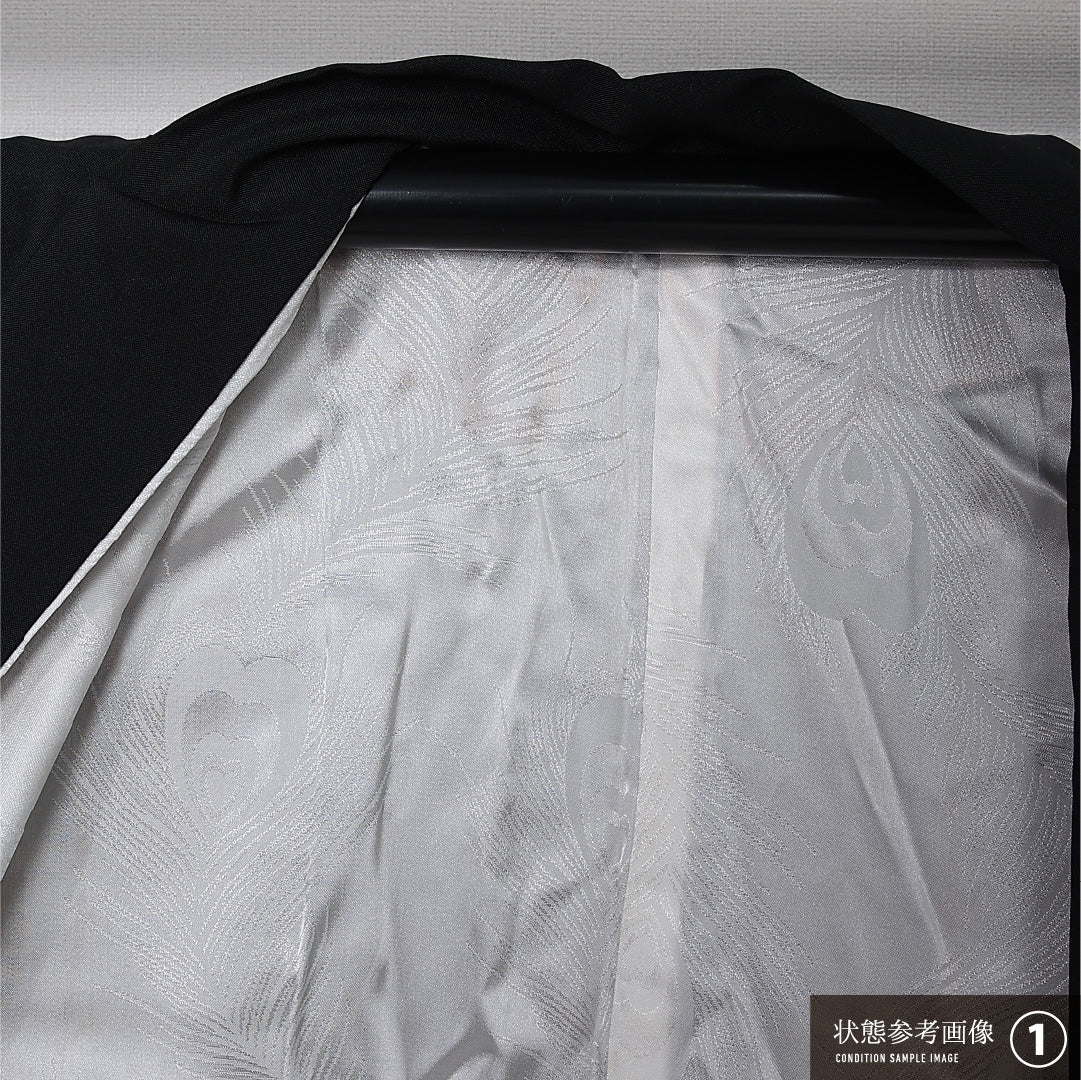黒羽織 袷 身丈79cm 裄丈60cm 正絹 Bランク インフォーマル Sサイズ 紐あり 風景柄 黒系 RP 1233-12734