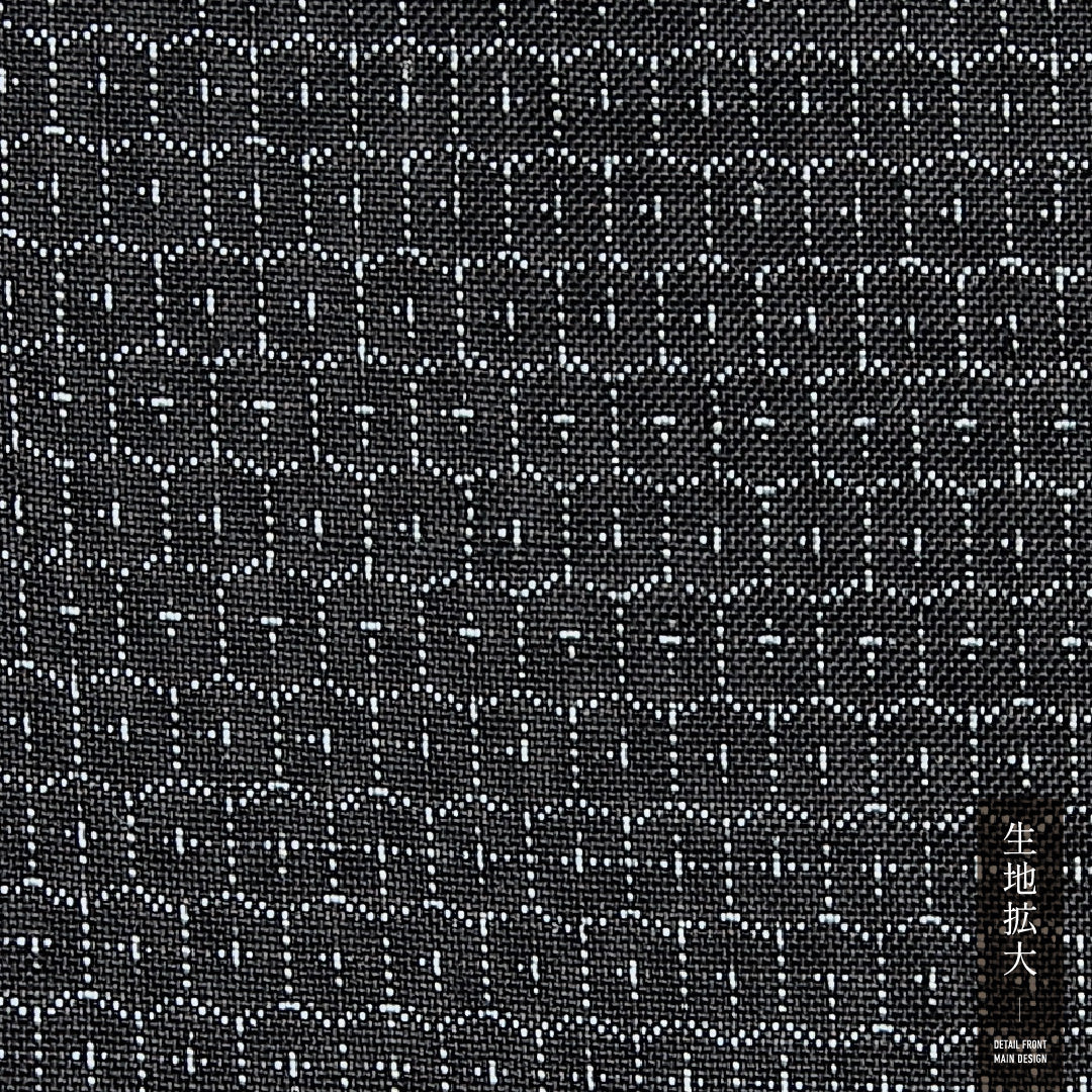 未使用品 男着物 (大島紬) 袷 身丈146cm 裄丈67cm 正絹 Nランク インフォーマル 棒衿 Lサイズ 緯総絣 しつけ糸 亀甲絣 紺系 M4 1224-13993