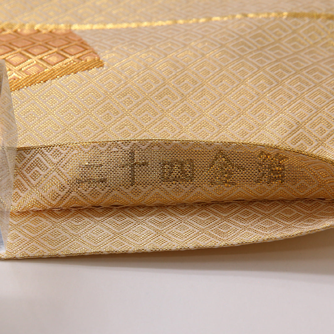 袋帯 帯丈432cm 正絹 ポイント柄 フォーマル 佐賀錦 二十四金箔 扇面文 吉祥文様 金系 1243-01668
