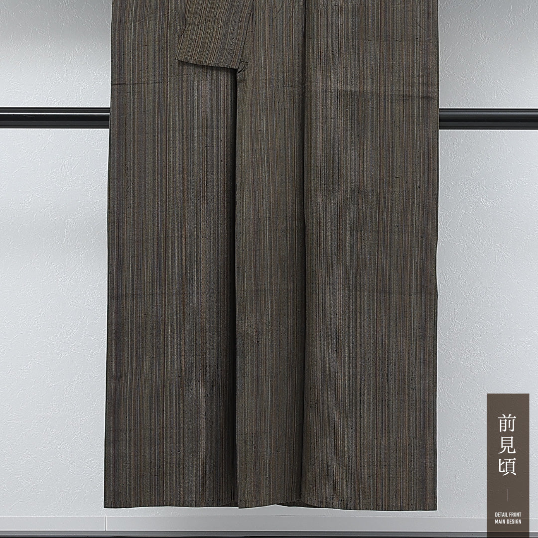 アンティーク 紬 単衣 身丈147cm 裄丈69cm 正絹 Aランク 広衿 XSサイズ 肩当て 縞 茶系 RP 1223-17270
