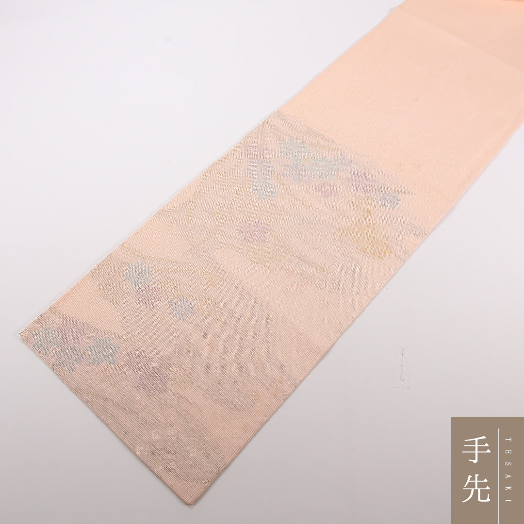 夏物 袋帯 帯丈430cm 正絹 六通 セミフォーマル 流水 紅葉 ピンク系 1243-02504