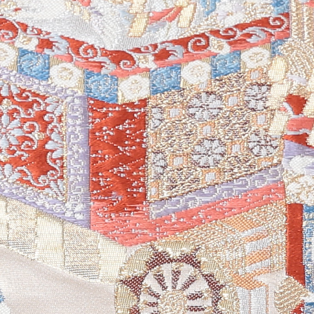 袋帯 帯丈430cm 正絹 六通 フォーマル 唐織 祇園祭 京洛百景 鉾 クリーム系 金系 1243-00577